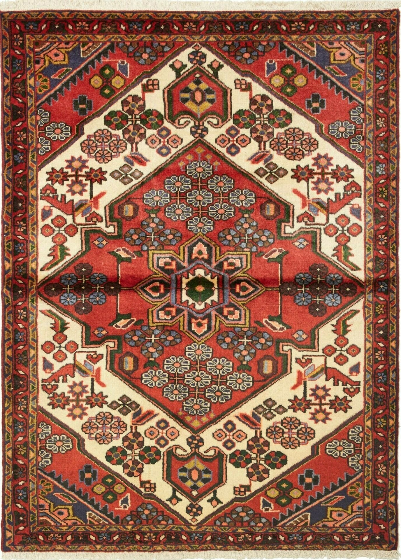Hamadan Teppich 113 x 150cm, Herati-Muster, Schurwolle, handgeknüpft