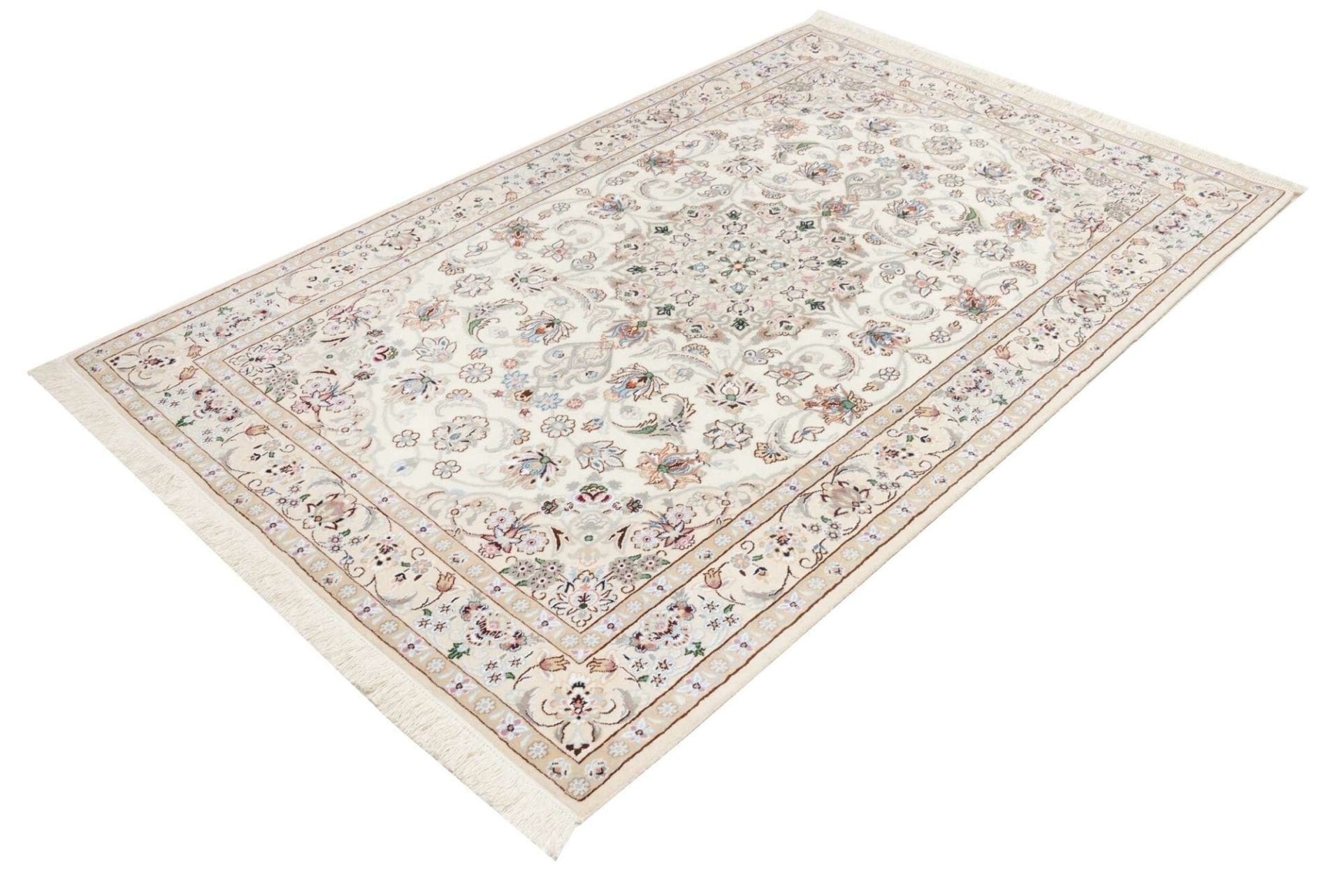 Exklusiver Nain Teppich 139 x 210 cm, florale Muster, handgeknüpft