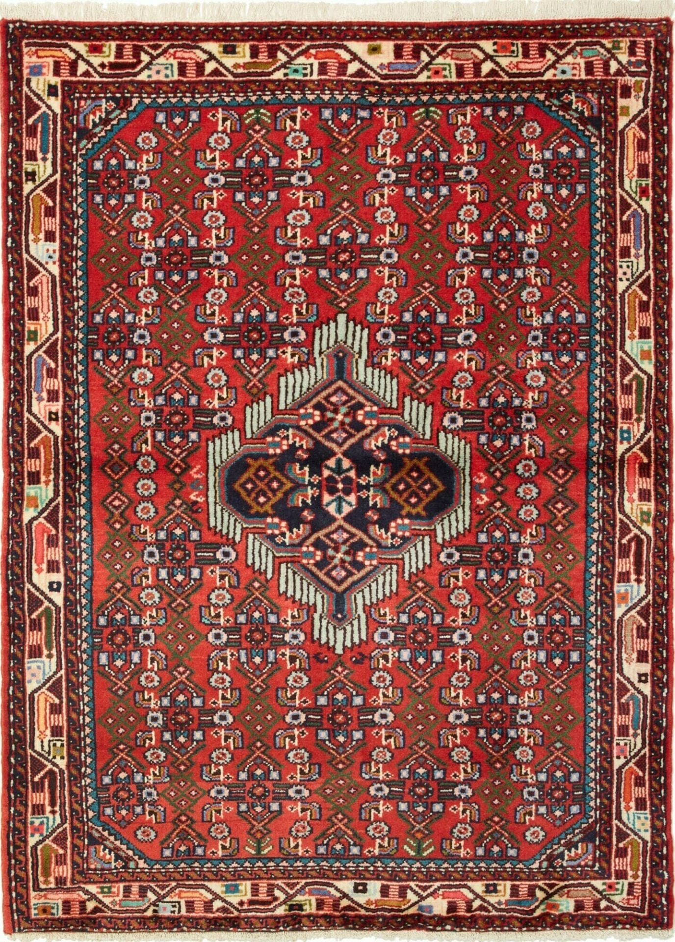 Hamadan Teppich 111 x 148cm, Schurwolle, Herati-Muster, handgeknüpft