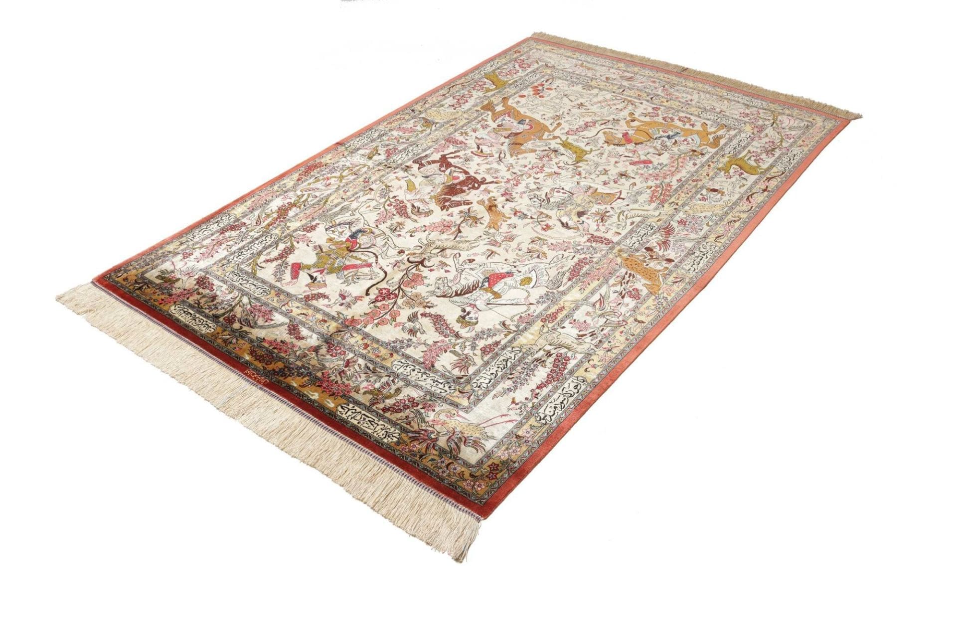Ghom Teppich 135 x 203 cm, Seide, handgeknüpft, Perserteppich