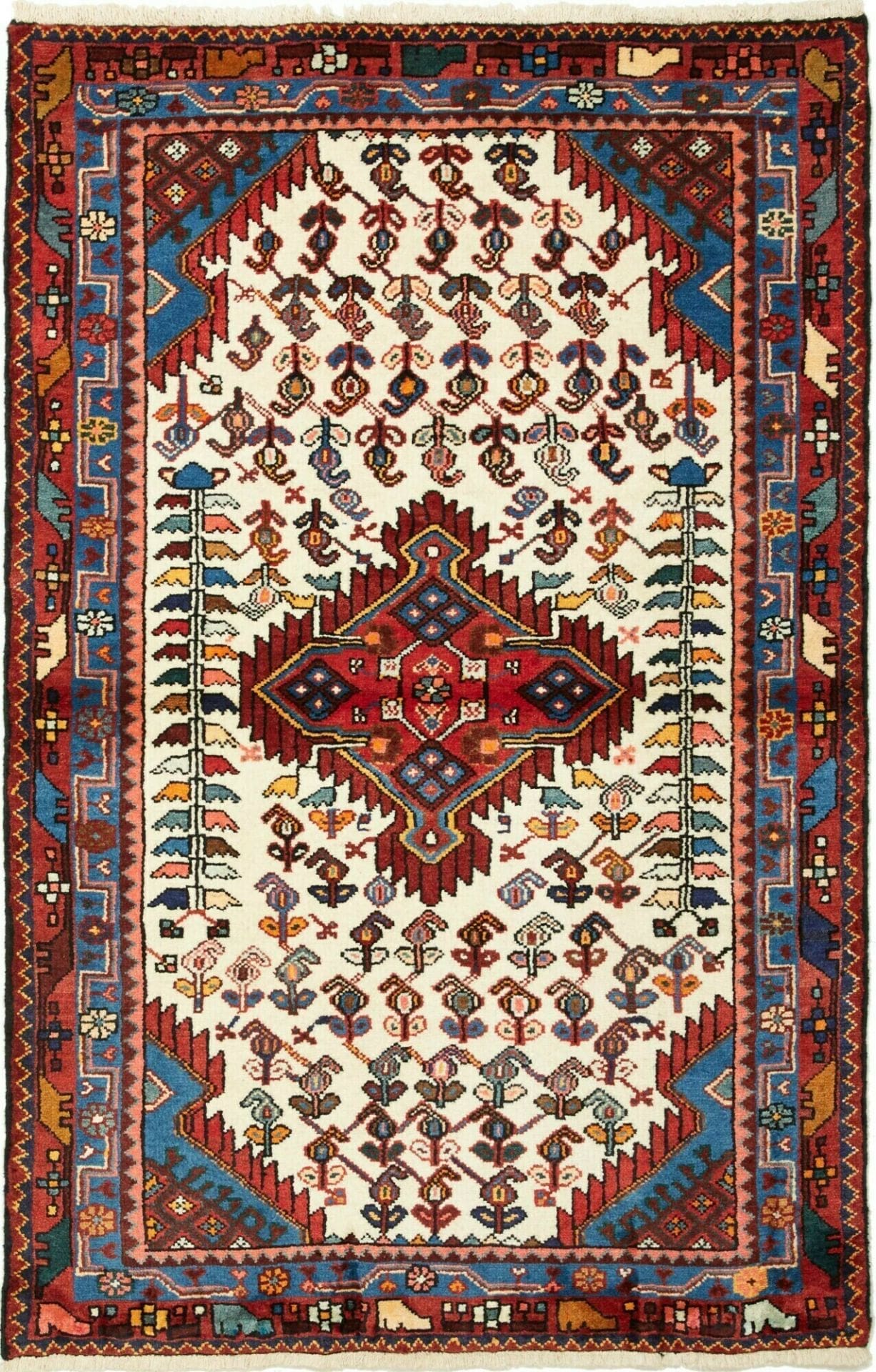Hamadan Teppich 106 x 162 cm, Herati-Muster, Schurwolle, handgeknüpft