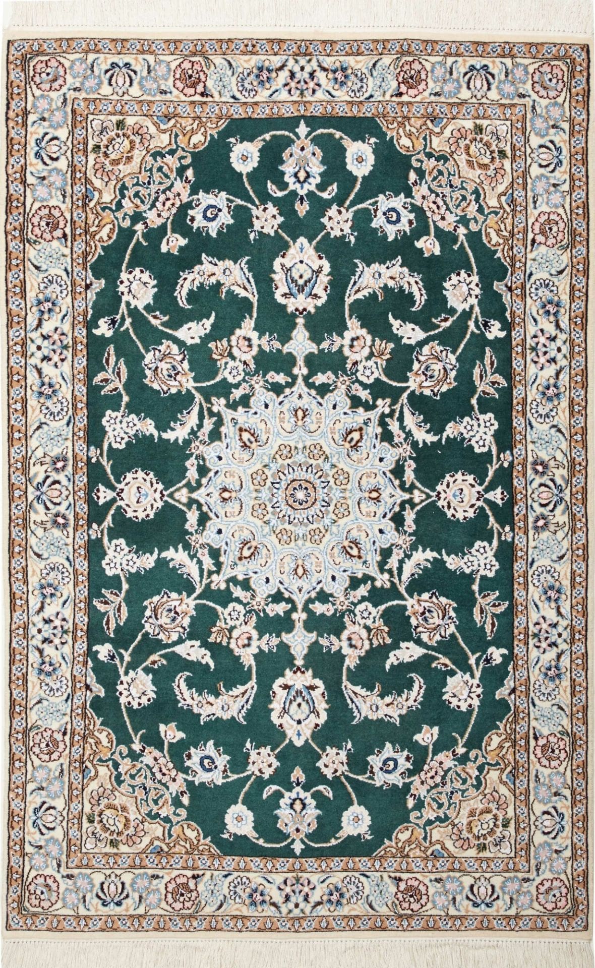Nain Teppich 102 x 153 cm, florales Muster, handgeknüpft, Perserteppich