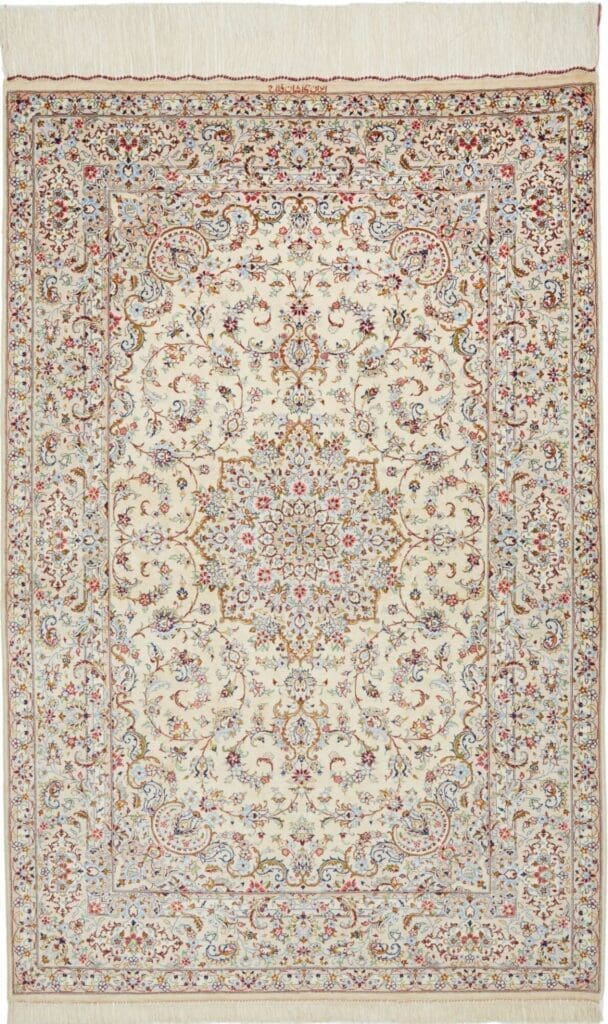 Ghom Teppich 102 x 150 cm, Seide, handgeknüpft, Perserteppich