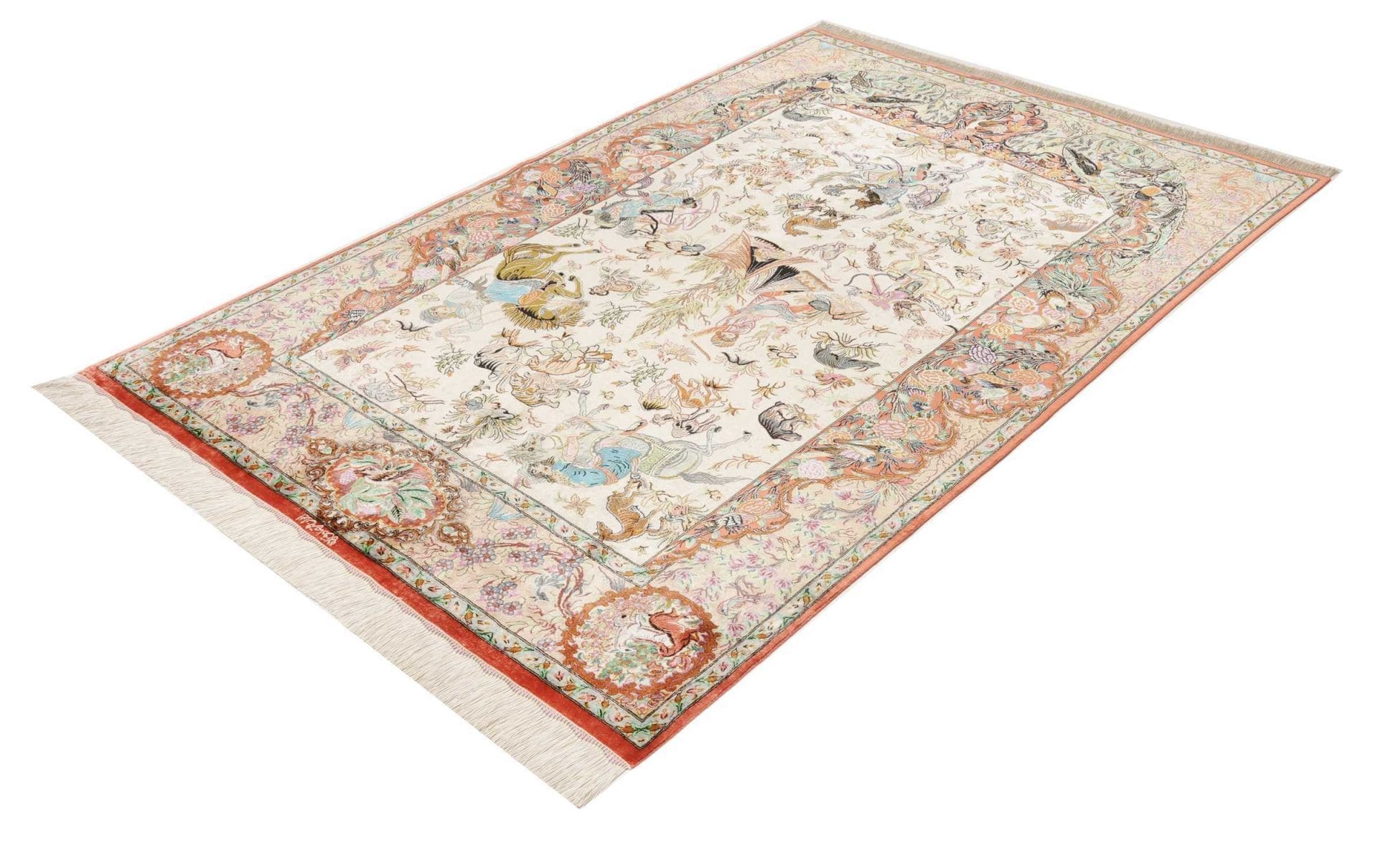 Ghom Teppich 133 x 197cm, Seide, handgeknüpft, Perserteppich