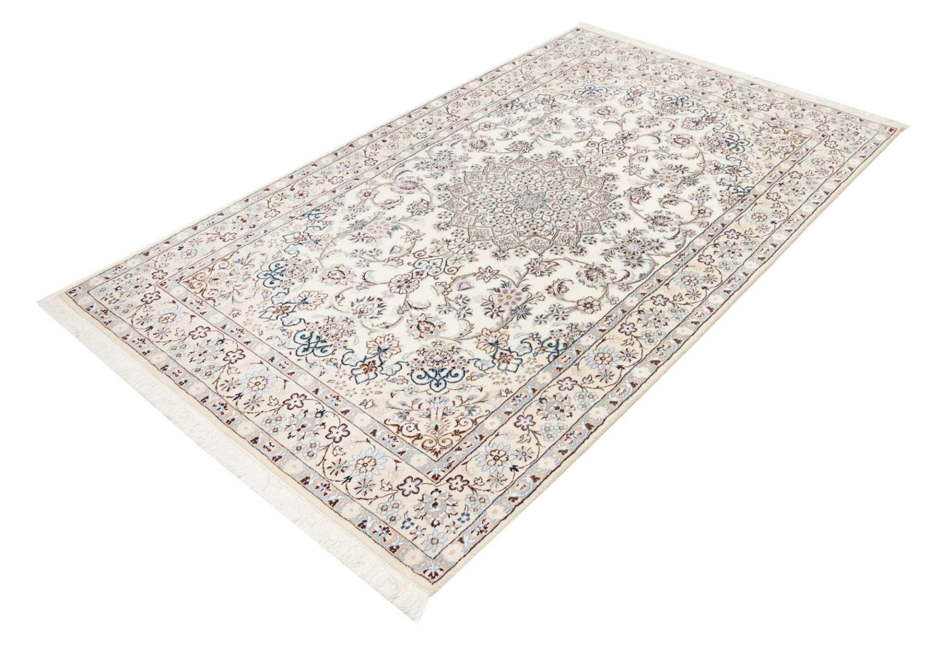 Exklusiver Nain Teppich 131 x 215 cm, florale Muster, handgeknüpft