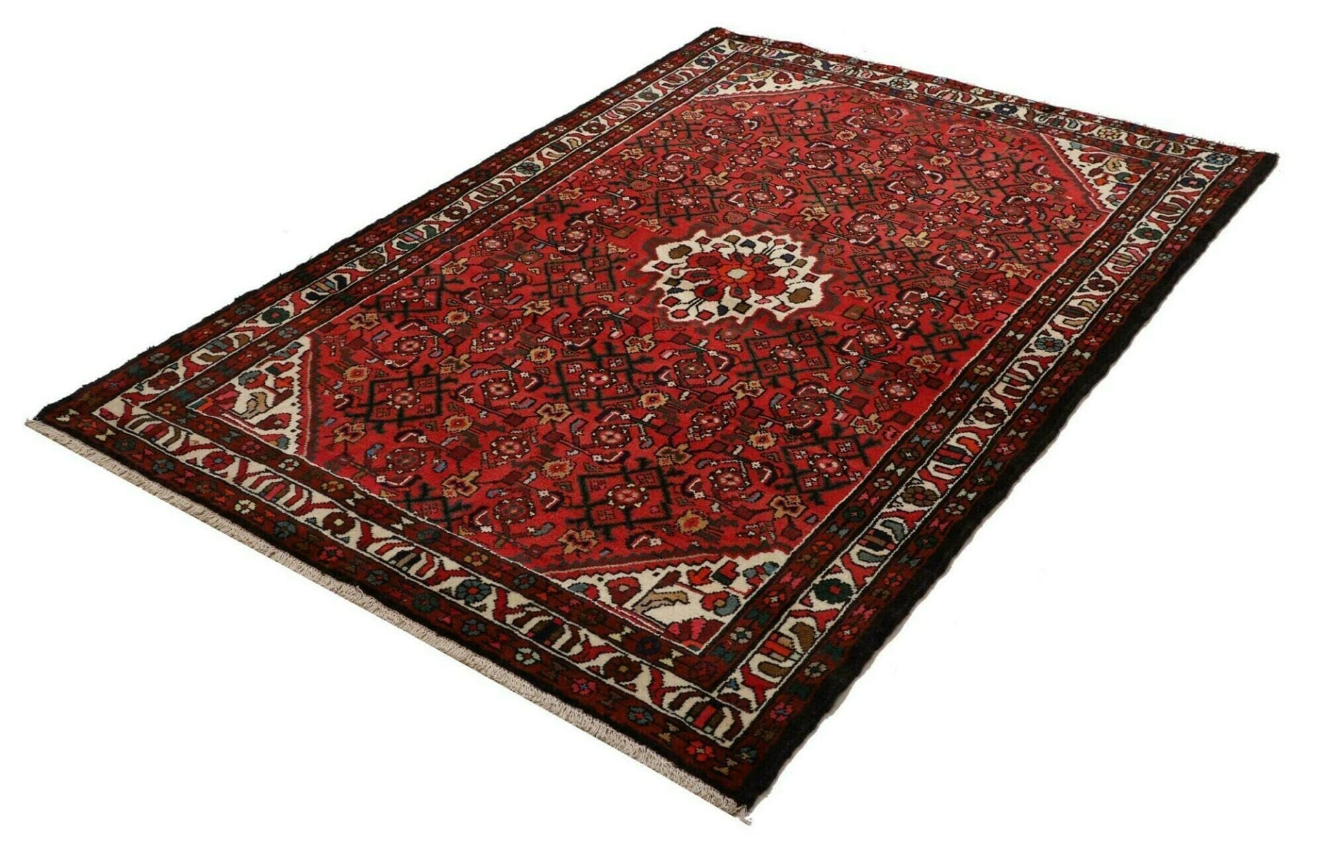 Hamadan Teppich 141 x 190 cm, Herati-Muster, Schurwolle, handgeknüpft