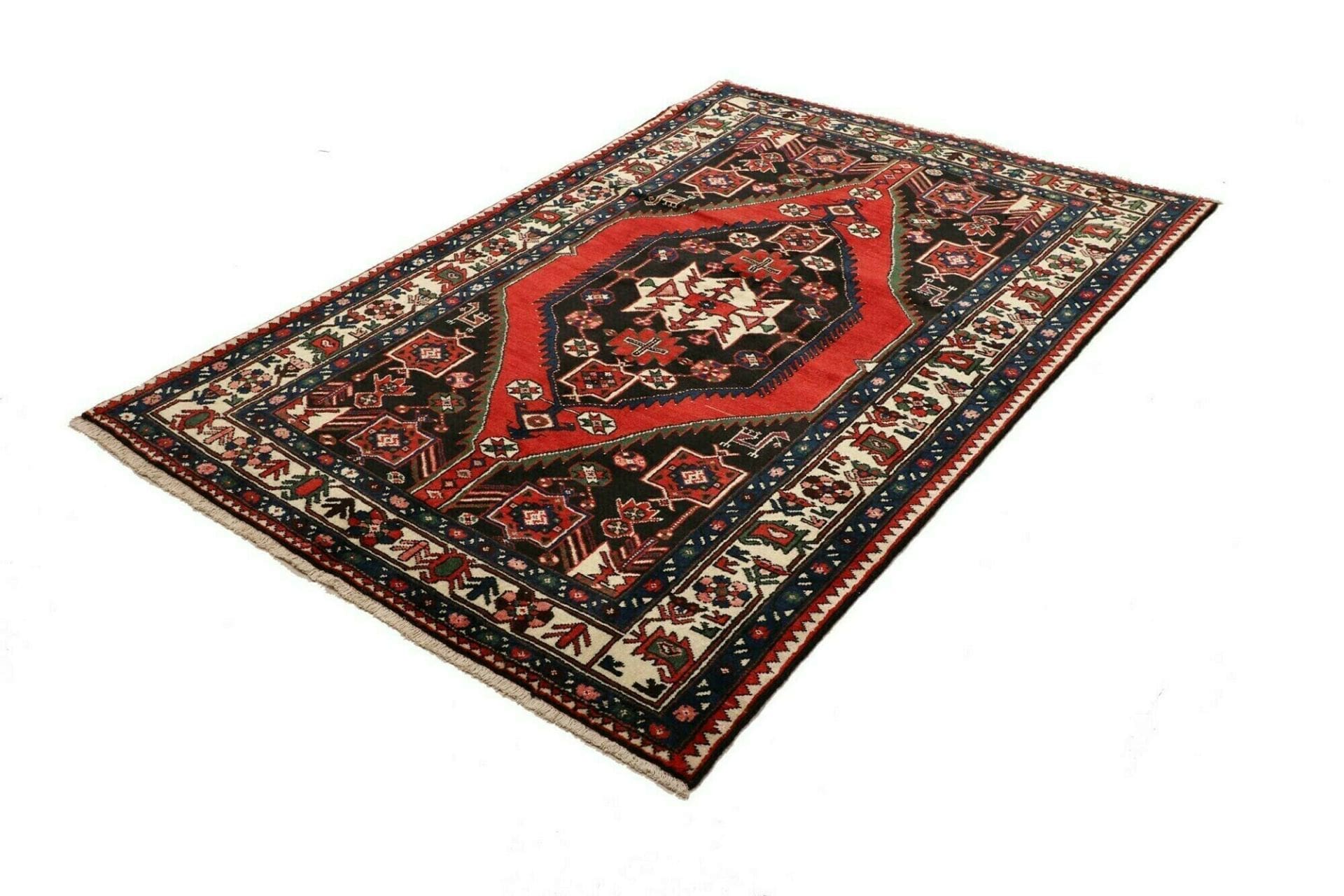 Orientteppich Hamadan 141 x 203cm, Schurwolle, geometrisches Muster, handgeknüpft