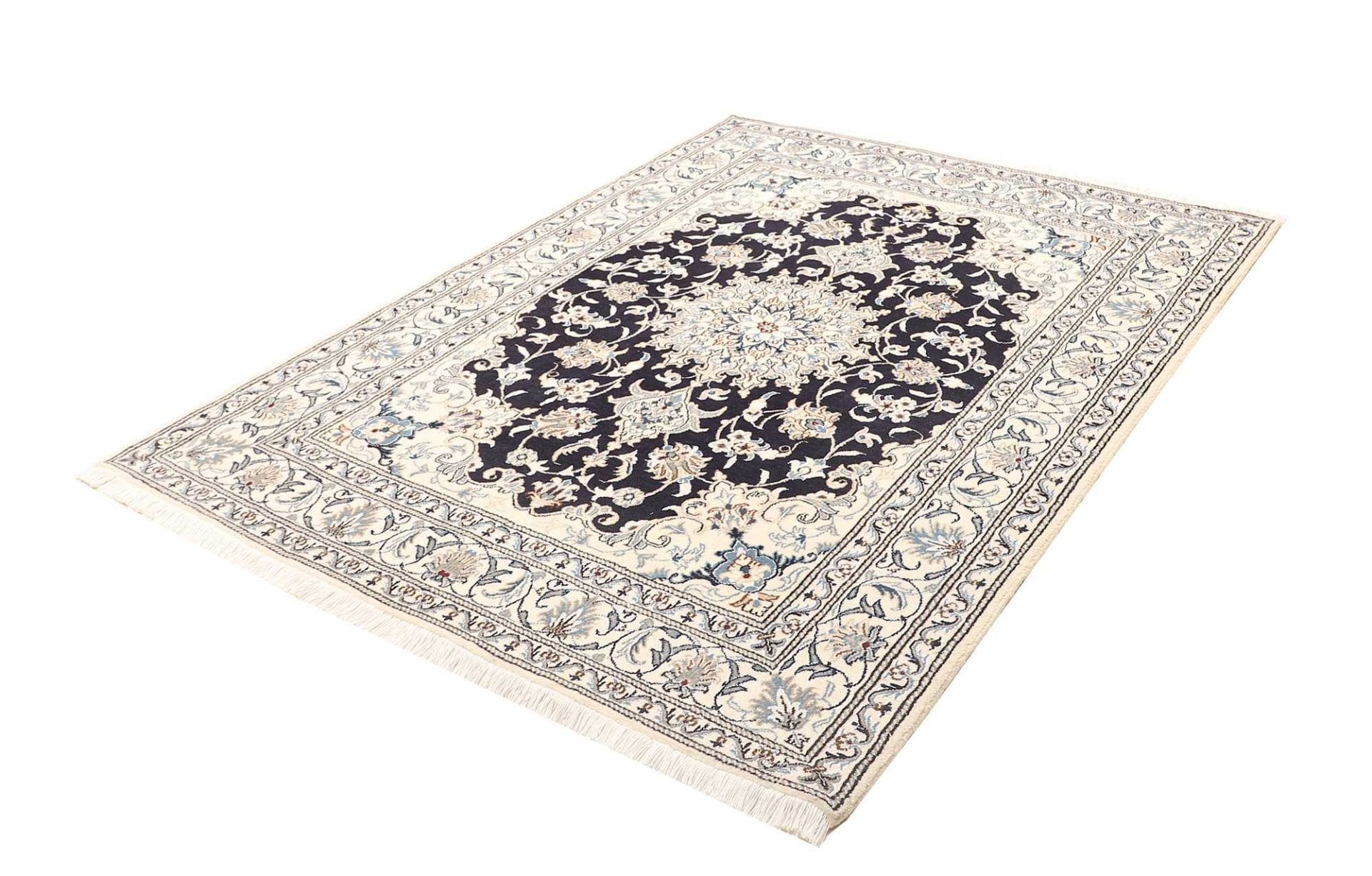 Exklusiver Nain Teppich 155 x 202cm, florales Design, handgeknüpft