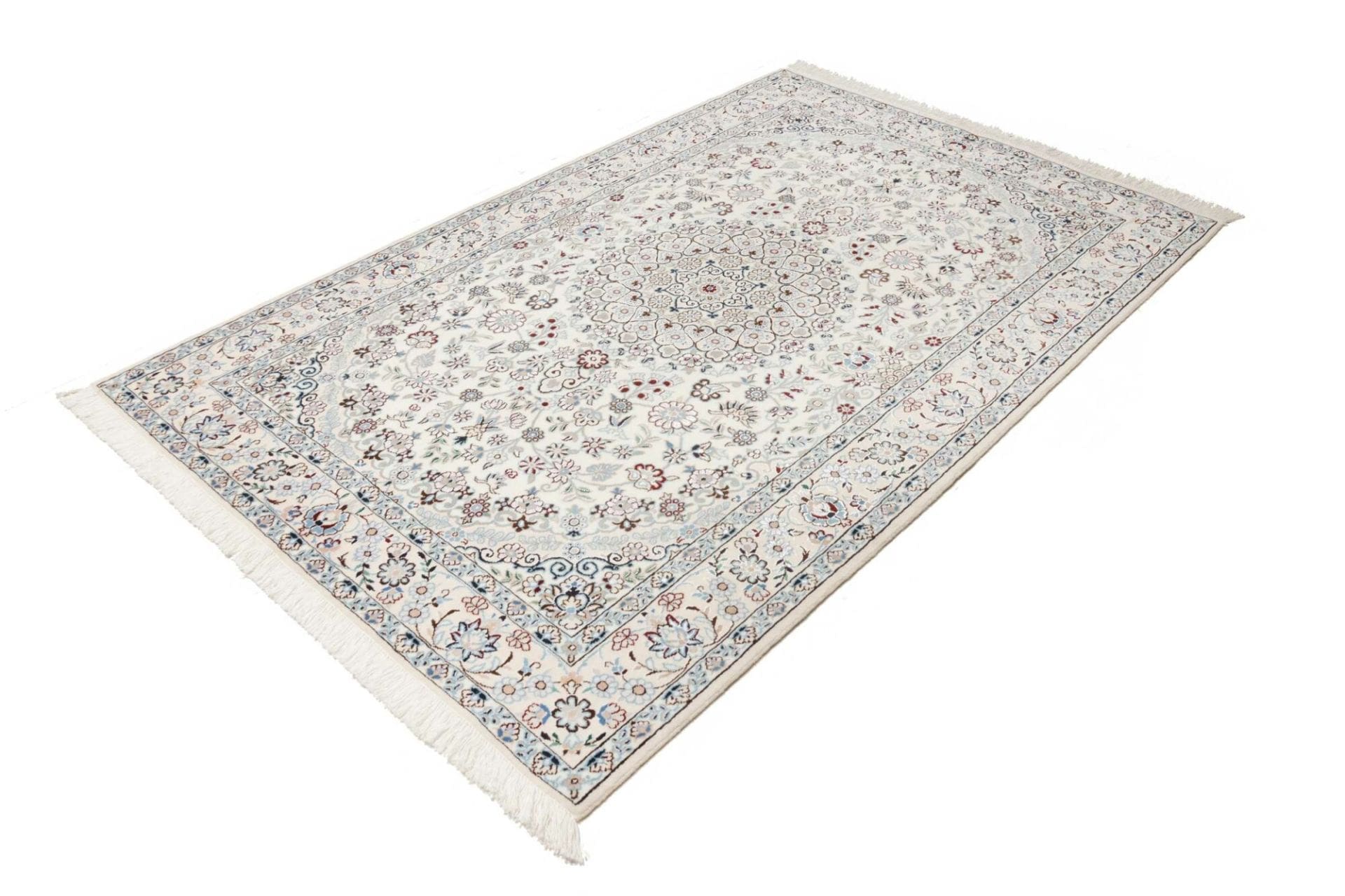 Nain Teppich 138 x 210 cm, florale Muster, handgeknüpft, Perserteppich