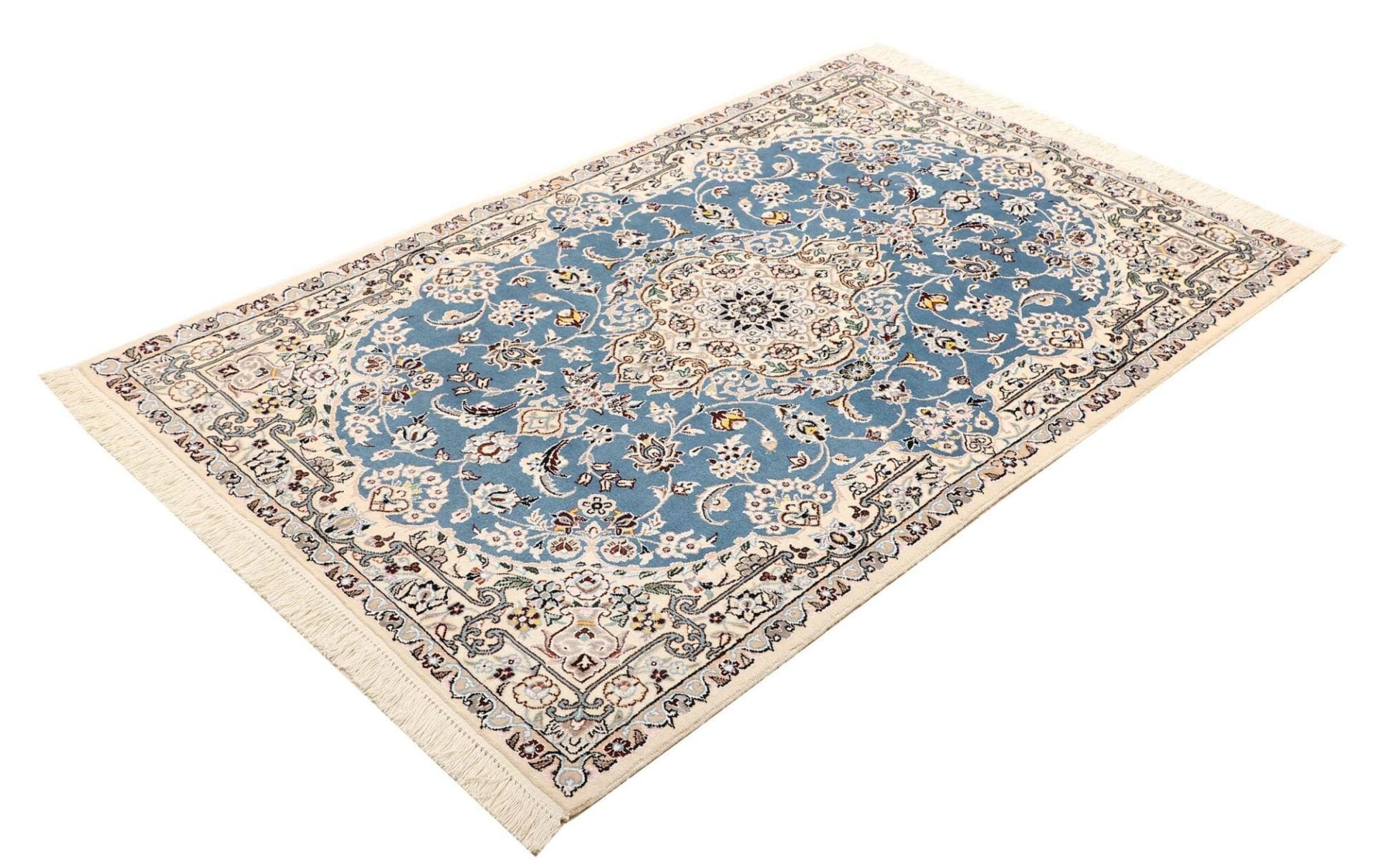 Exklusiver Nain Teppich 105 x 155cm – Handgeknüpft, Flor aus Wolle