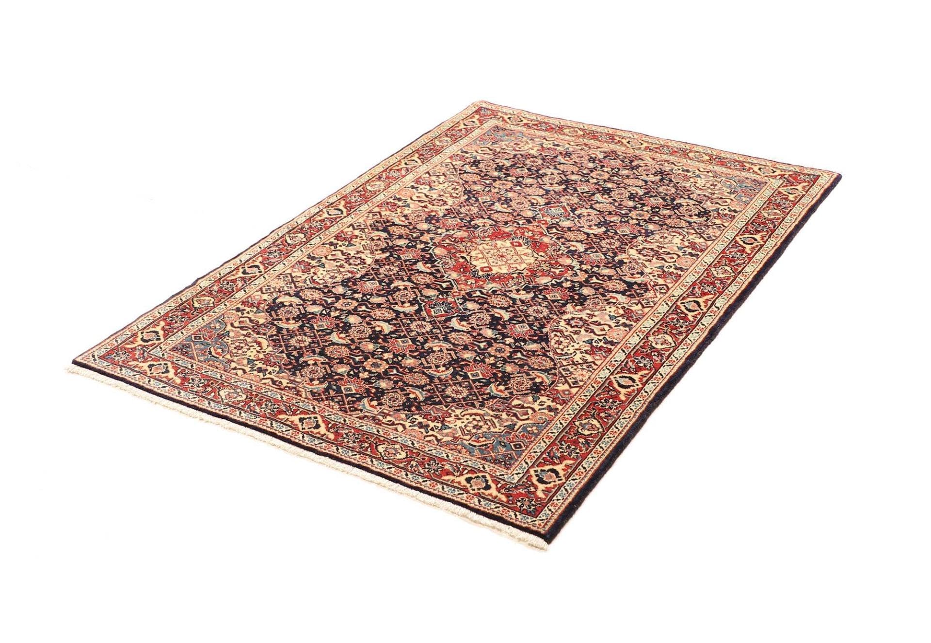 Hamadan Teppich 108 x 144 cm, Schurwolle, geometrisches Muster, handgeknüpft