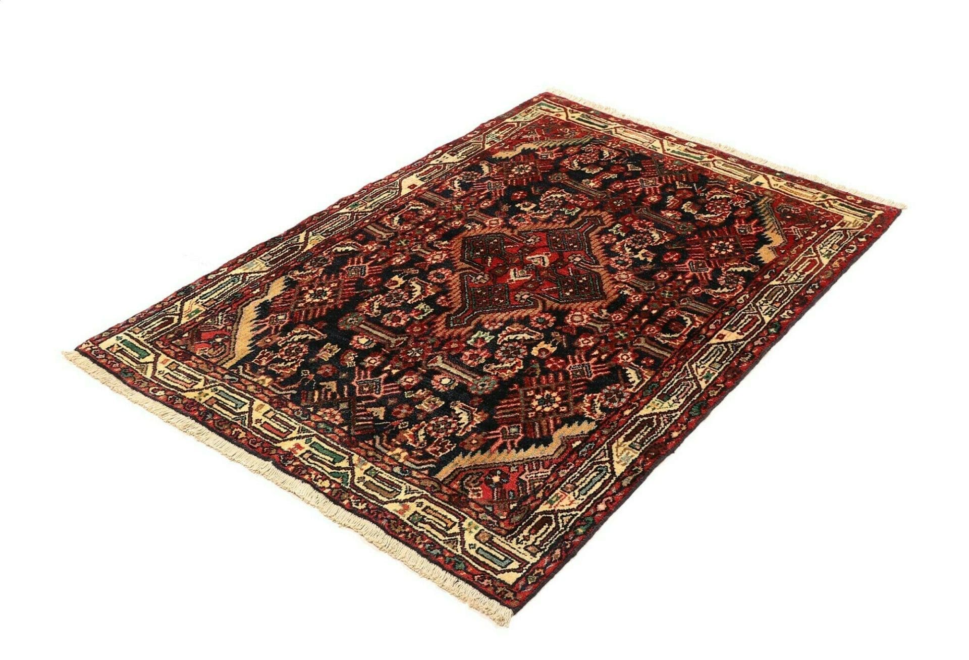 Hamadan Teppich 104 x 143 cm, Schurwolle, Herati-Muster, handgeknüpft