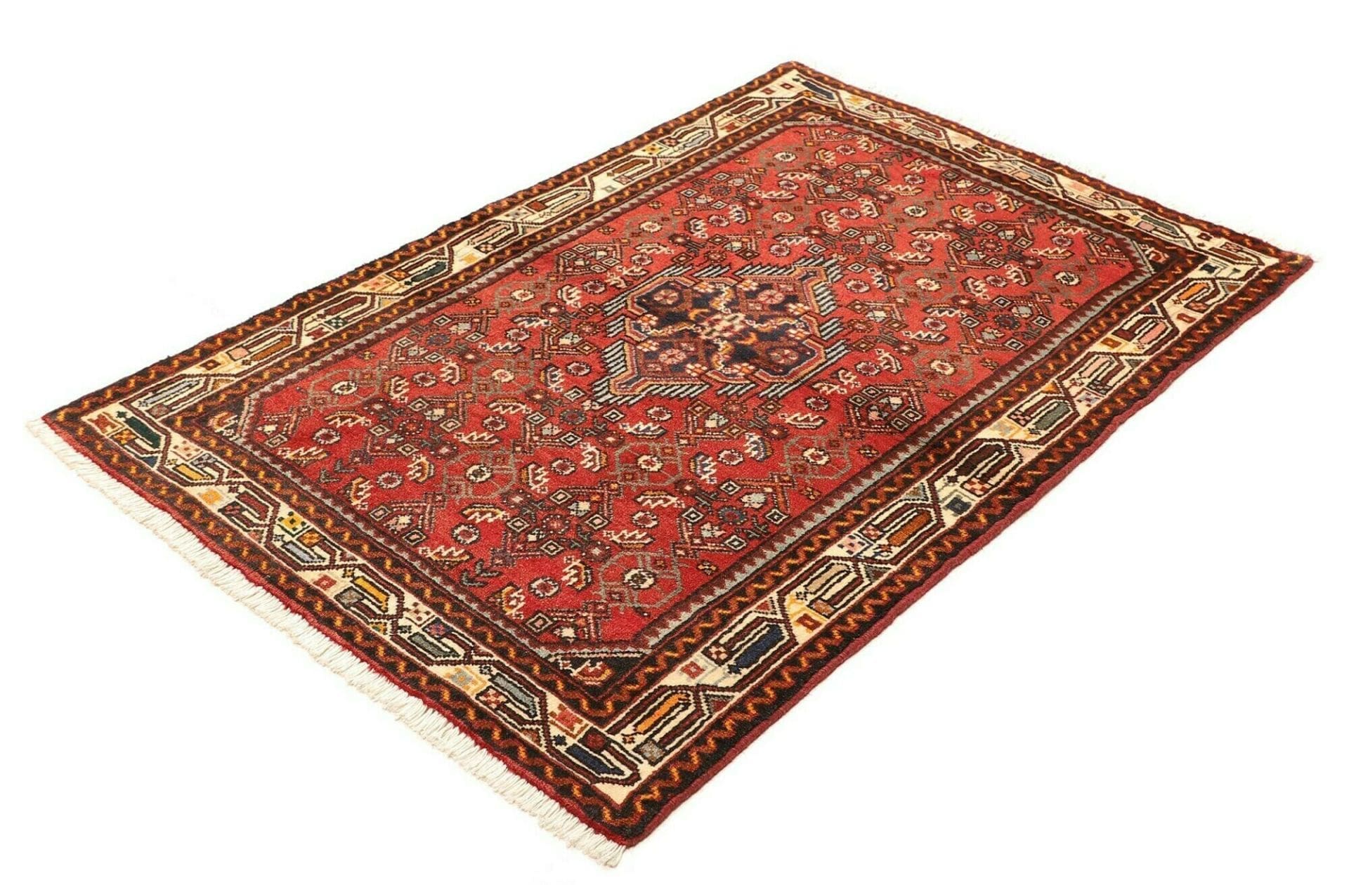 Hamadan Teppich 105 x 140cm - Herati-Muster, Schurwolle, handgeknüpft