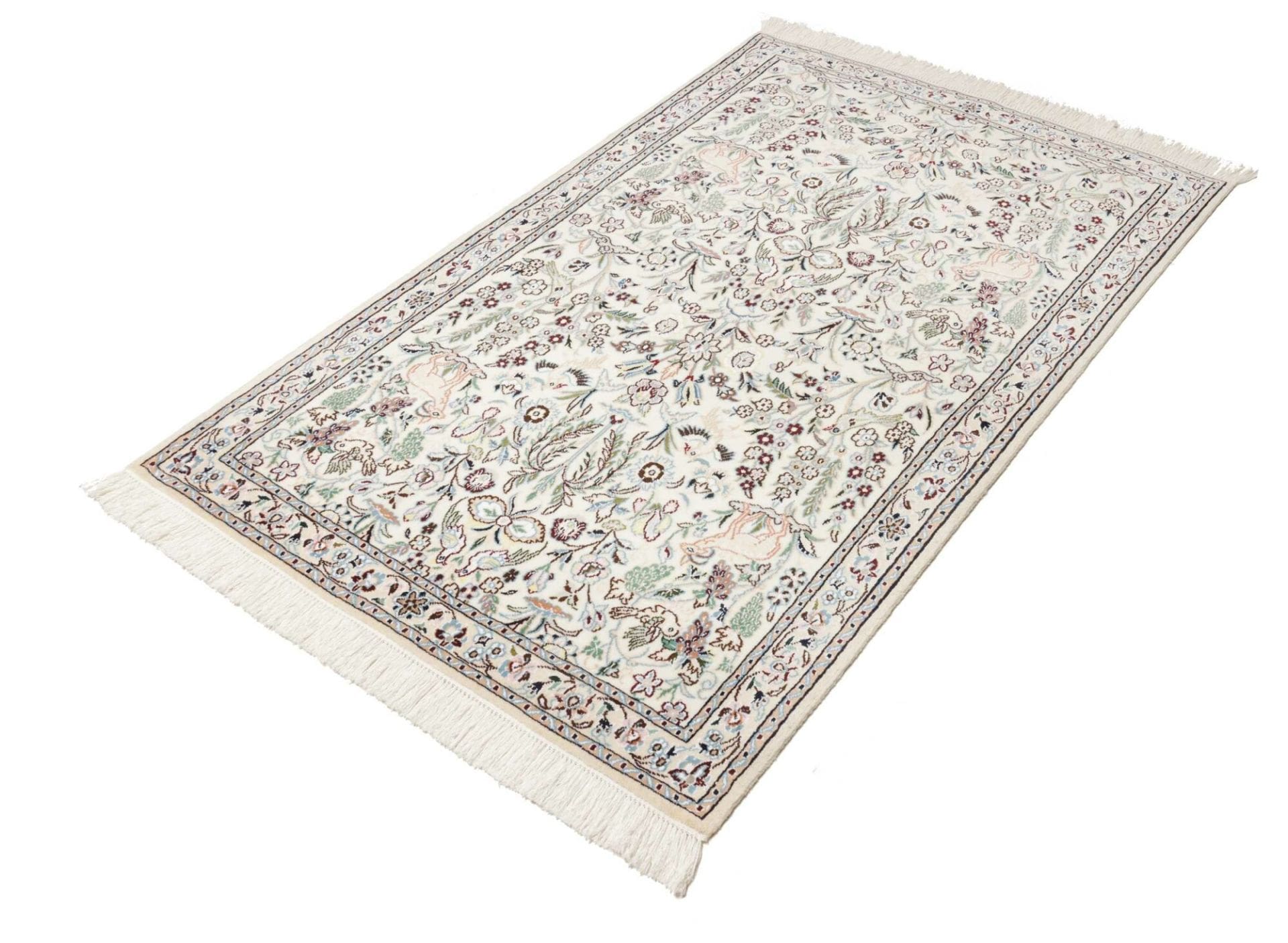 Exklusiver Nain Teppich 106 x 163 cm, florales Muster, handgeknüpft