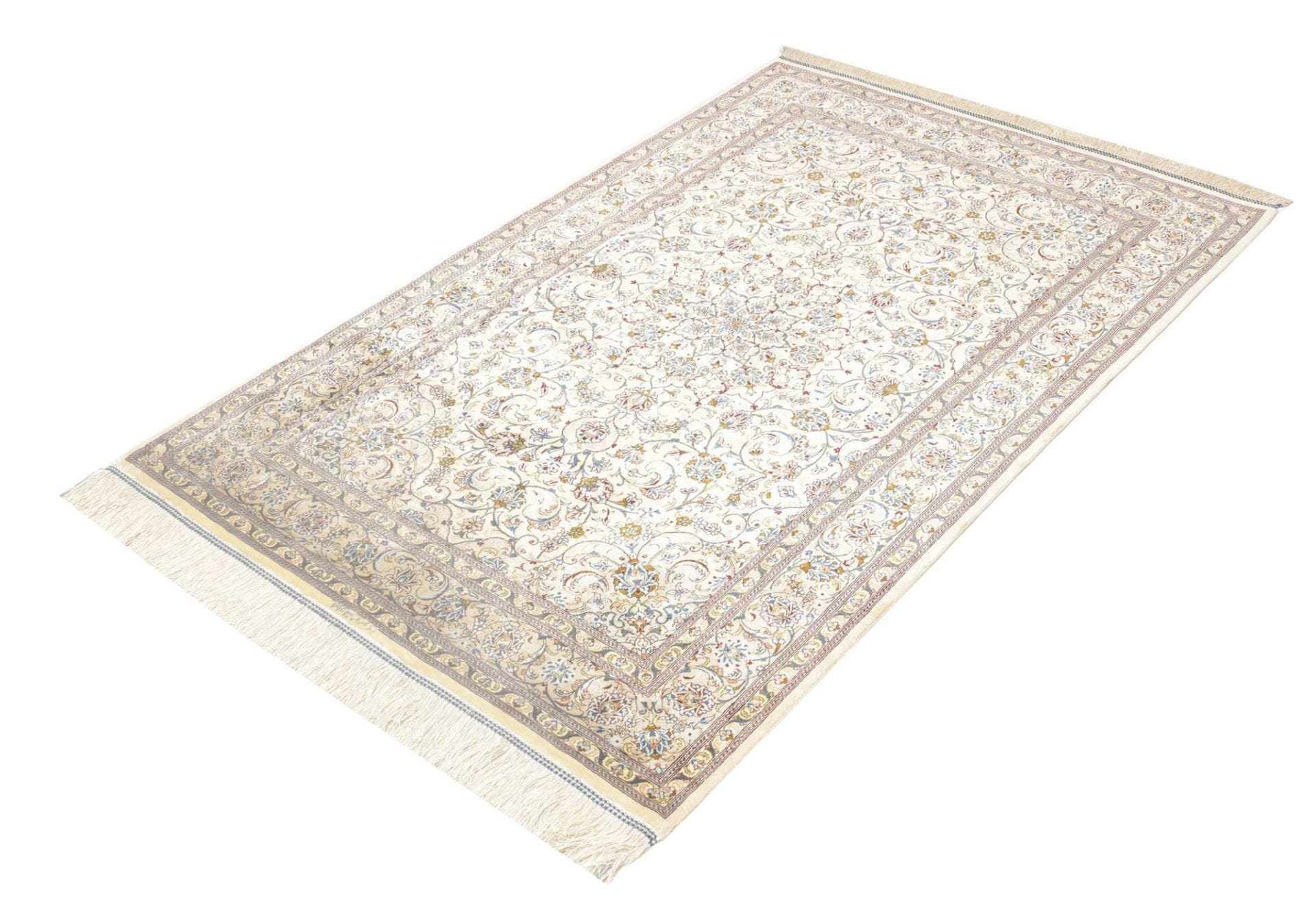 Ghom Teppich 103 x 148cm, Seide, florale Muster, handgeknüpft