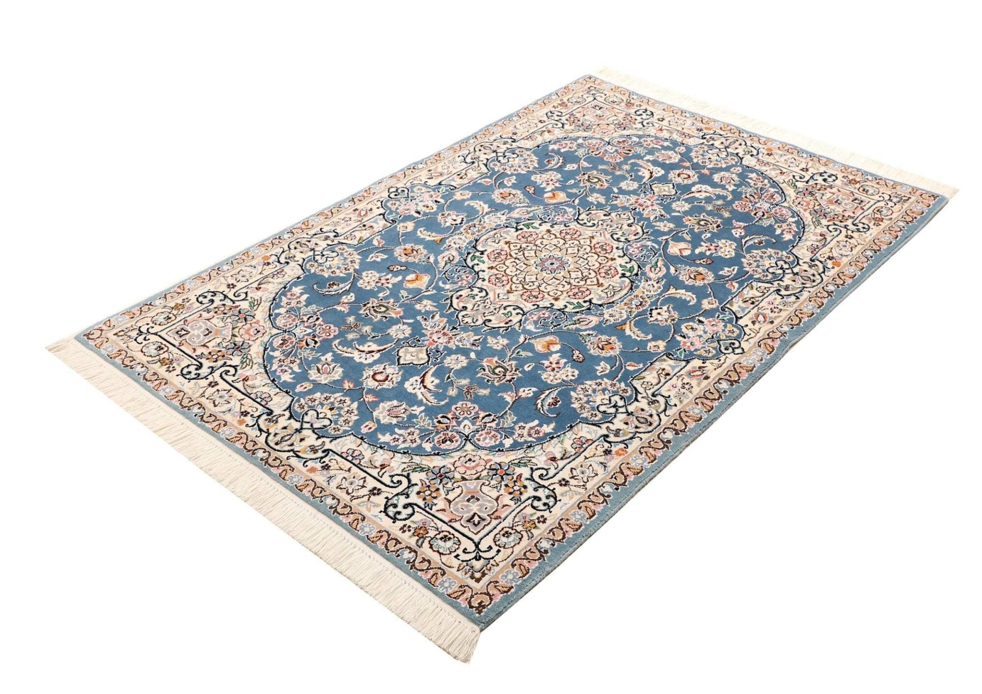 Nain Teppich 107 x 156 cm, florales Muster, handgeknüpft