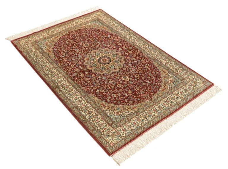 Ghom Teppich 106 x 143 cm, Seide, handgeknüpft, Perserteppich