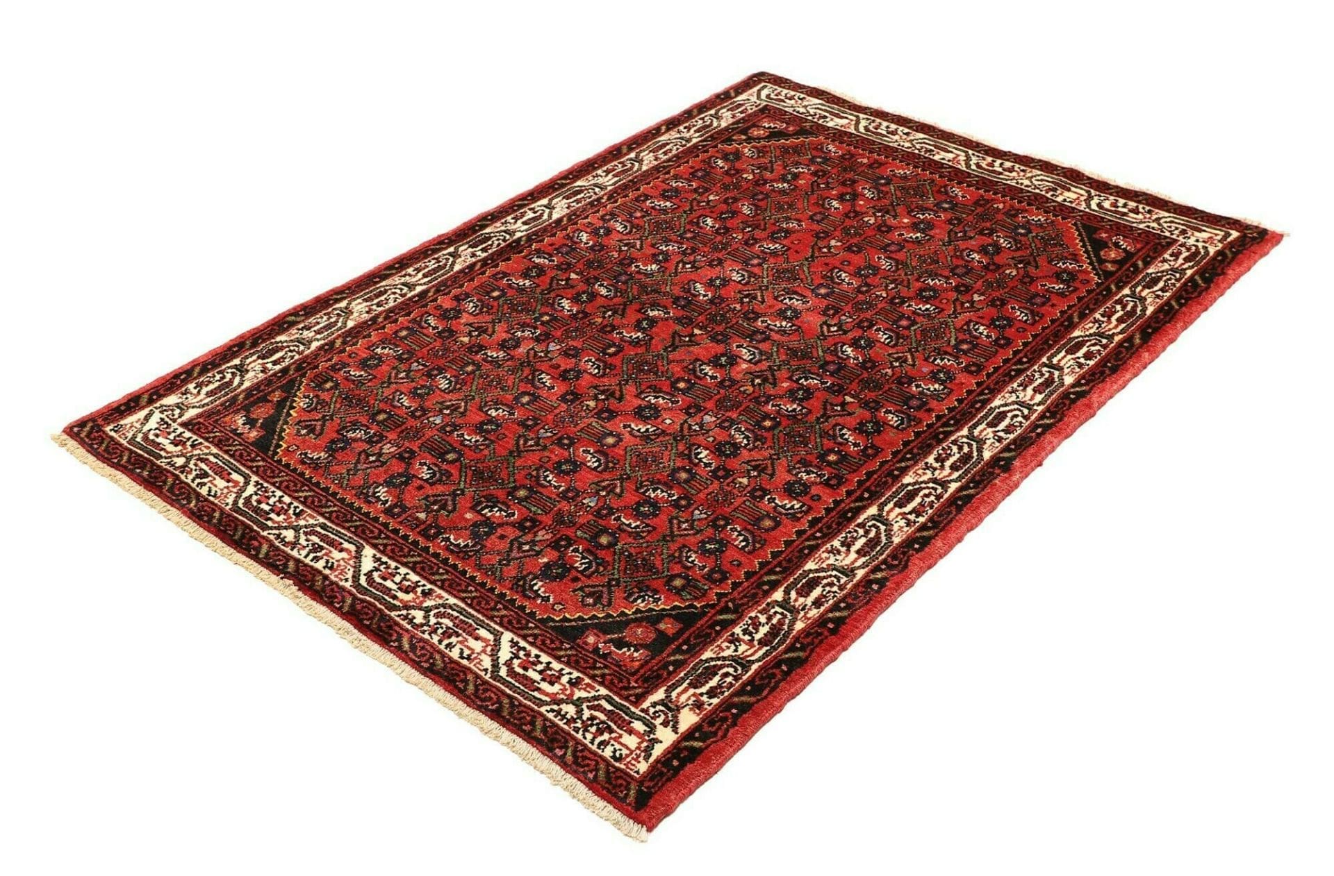 Hamadan Teppich 113 x 155 cm, Schurwolle, geometrisches Muster, handgeknüpft