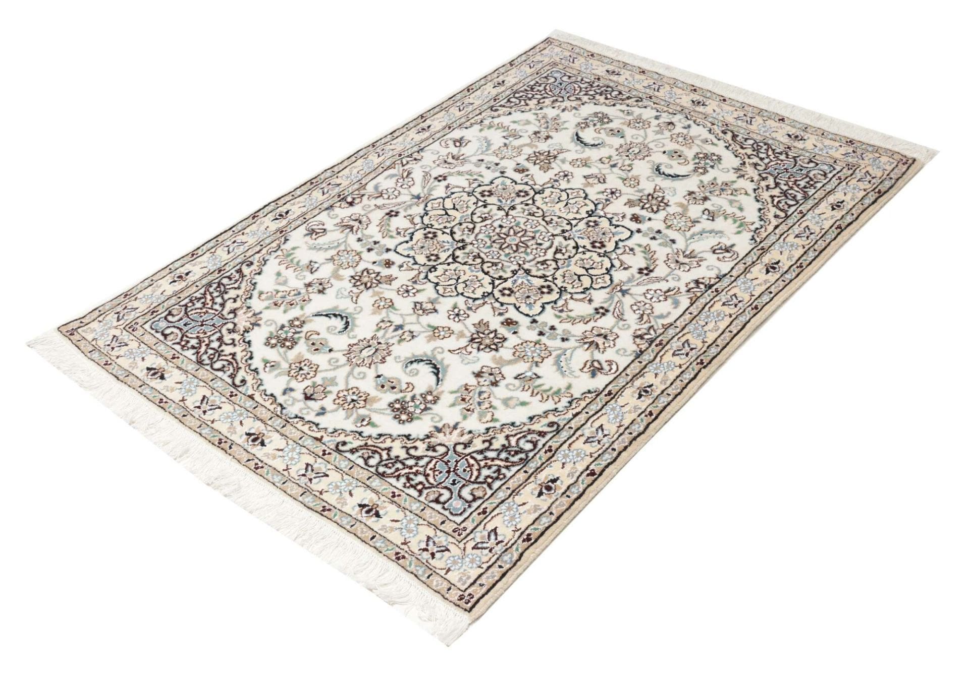 Nain Teppich 105 x 146cm, florales Muster, handgeknüpft, Perserteppich