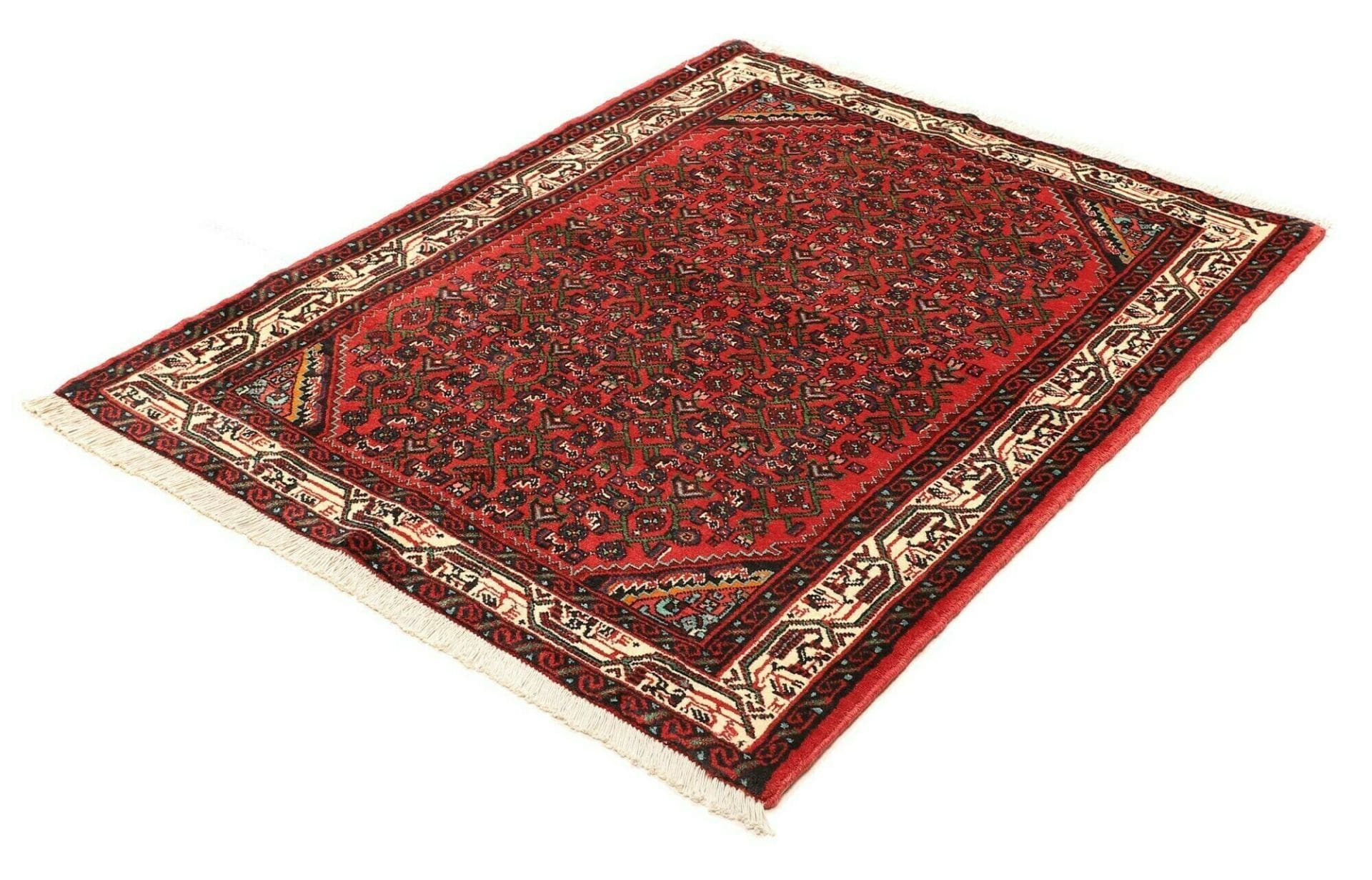 Hamadan Teppich 117 x 148cm, handgeknüpft, Schurwolle, Herati-Muster