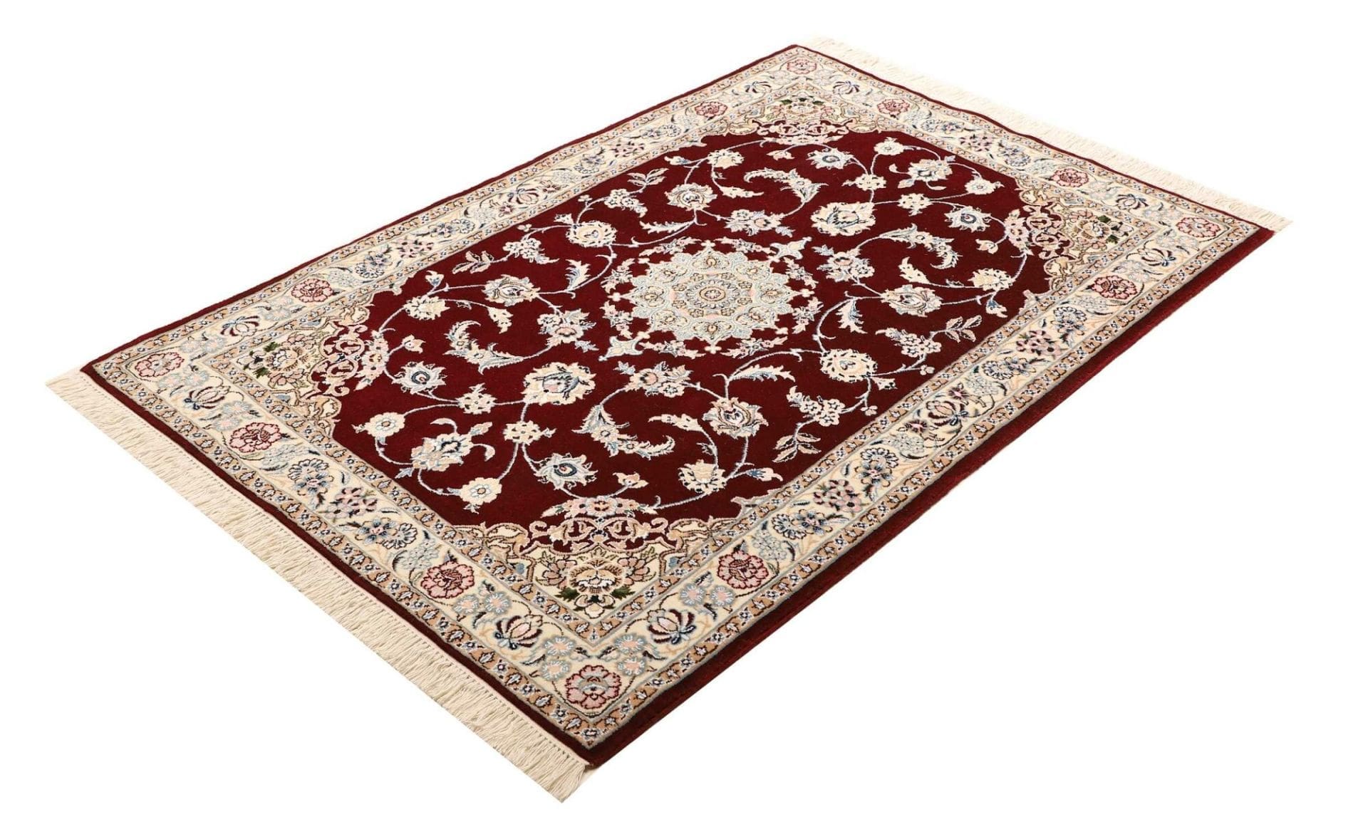 Nain Teppich 108 x 150cm, florales Muster, handgeknüpft, Perserteppich