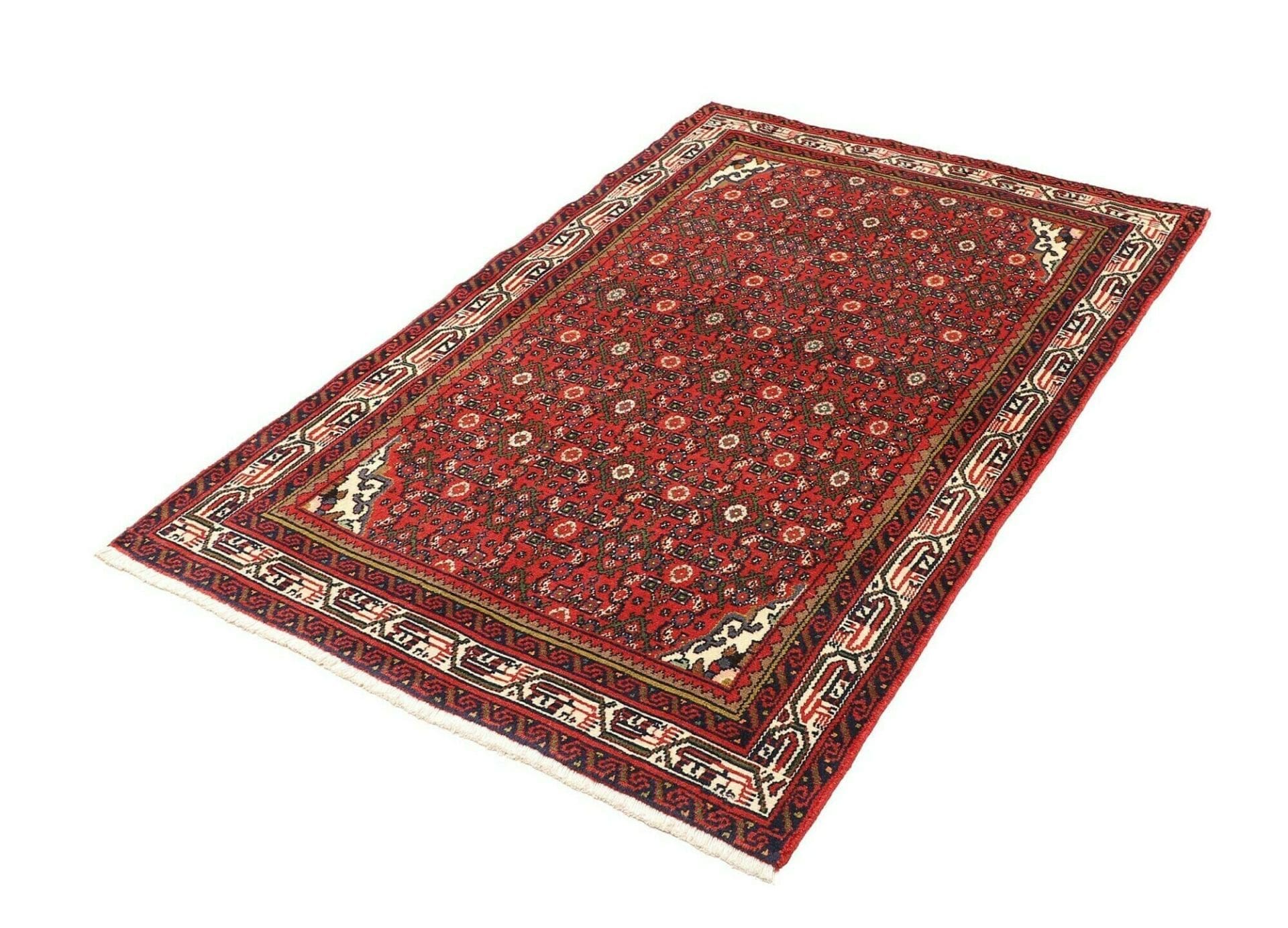 Hamadan Teppich 106 x 159 cm, Schurwolle, geometrisches Muster, handgeknüpft
