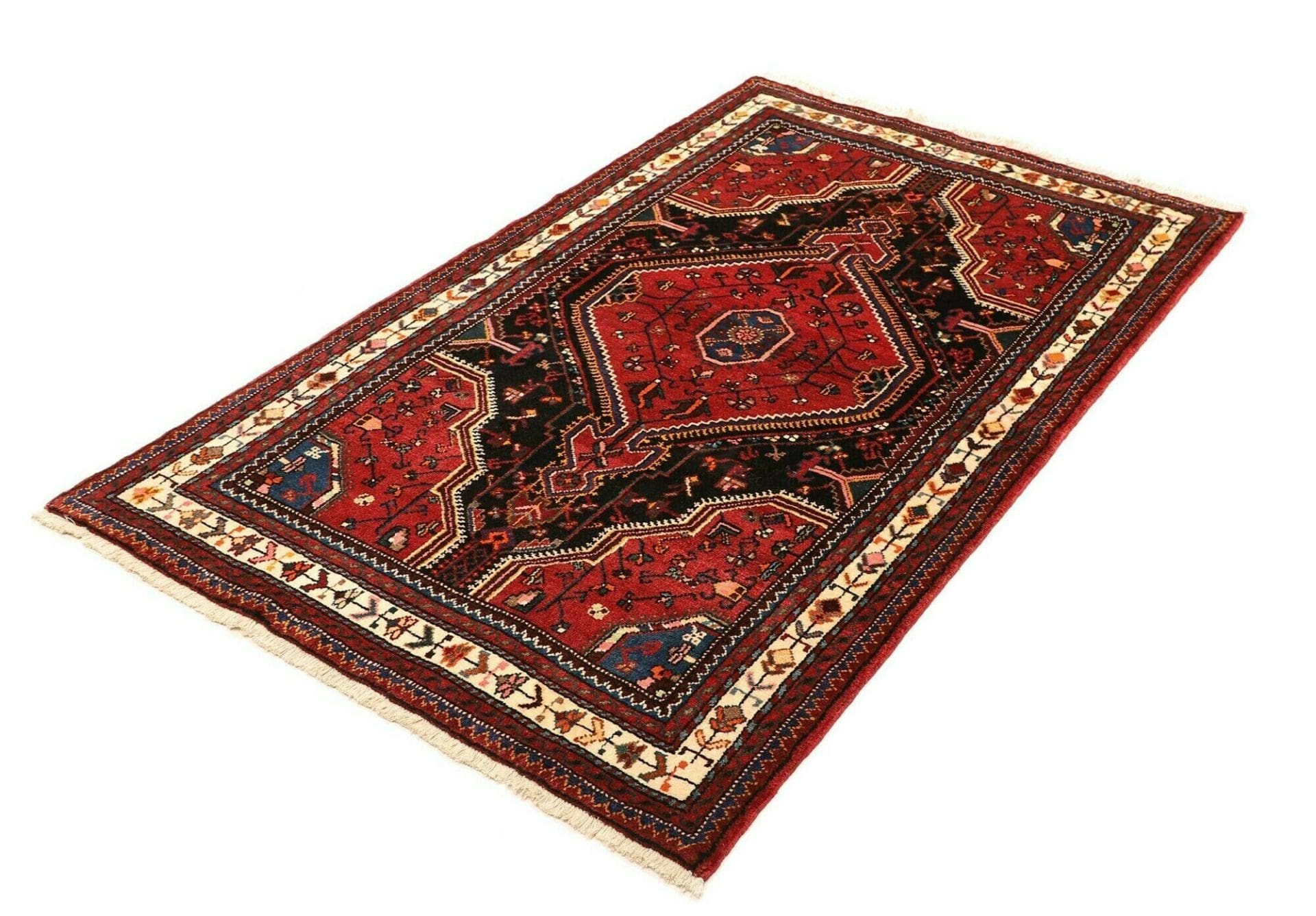 Hamadan Teppich 110 x 170cm, Schurwolle, geometrisches Muster, handgeknüpft