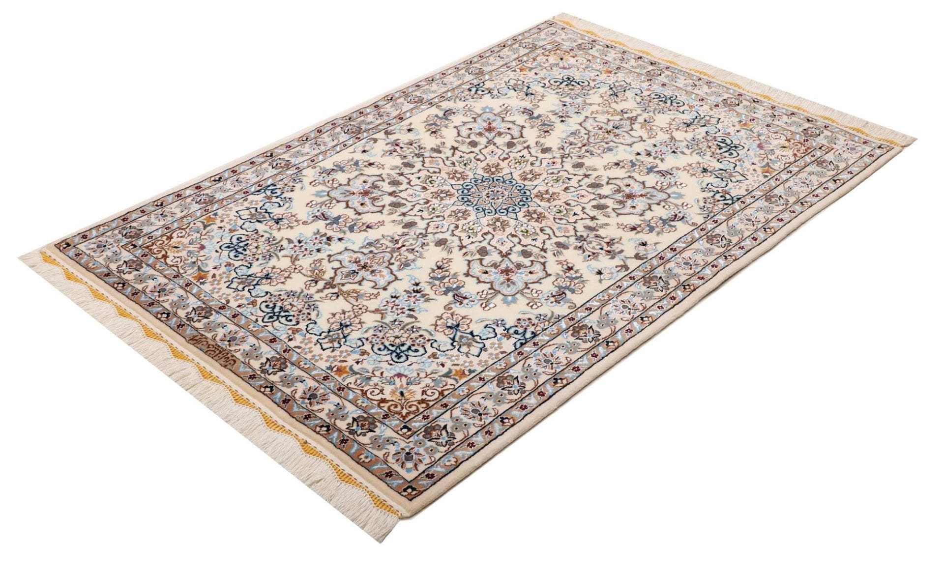 Nain Teppich 106 x 147 cm, handgeknüpft, florales Design, Schurwolle