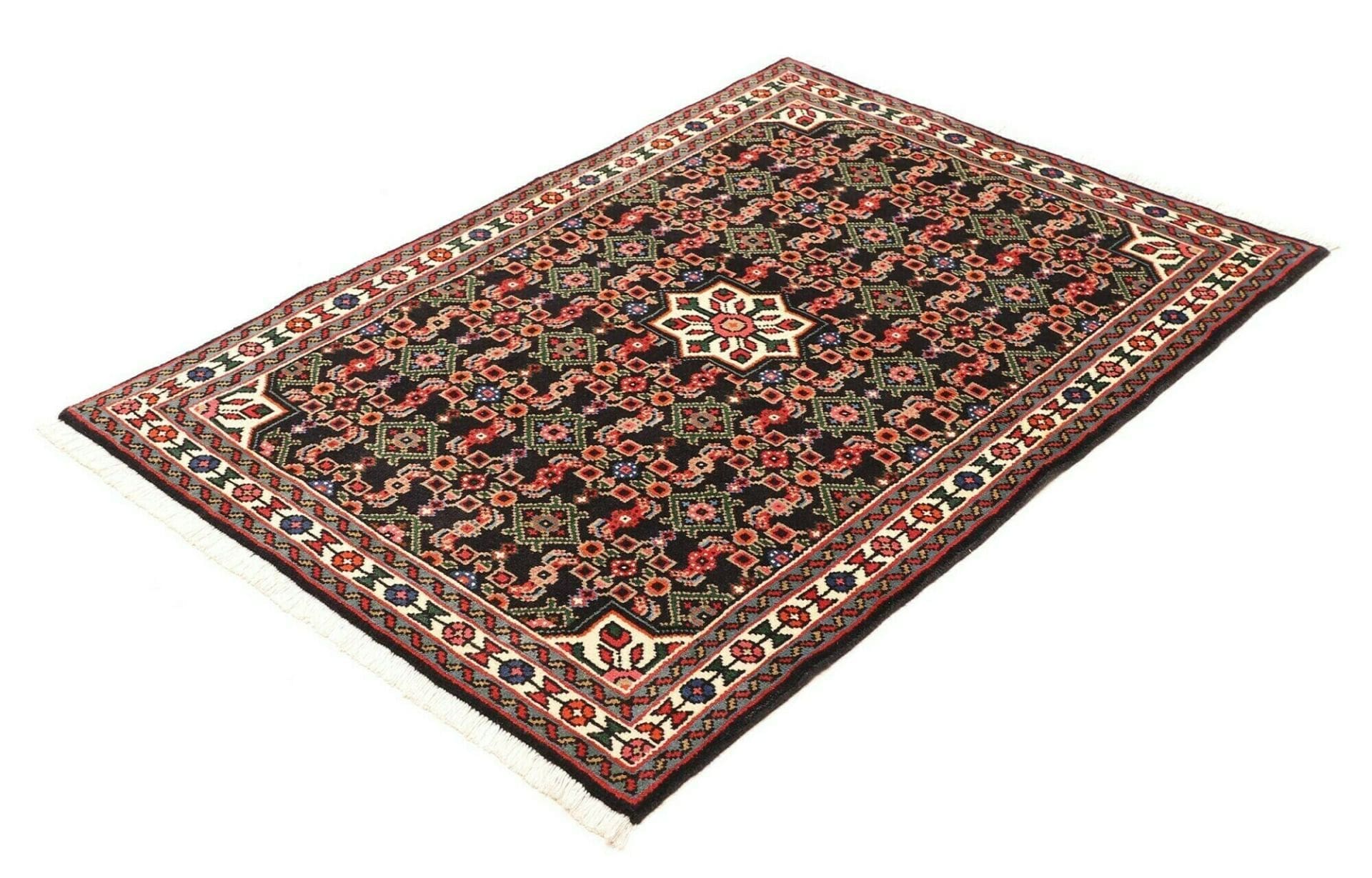 Hamadan Teppich 103 x 144 cm, Schurwolle, handgeknüpft, Orientteppich