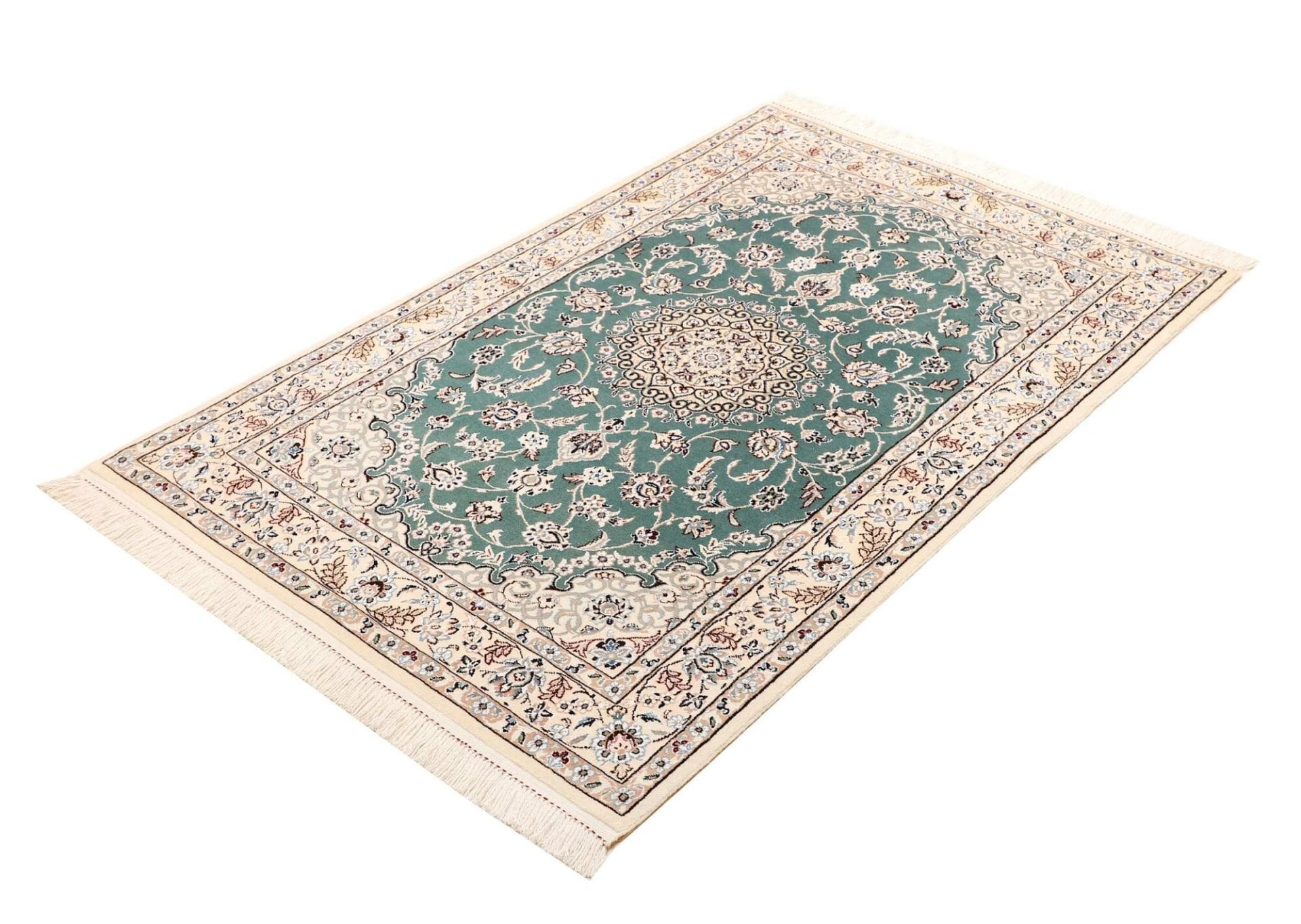 Nain Teppich 101 x 149 cm, handgeknüpft, florales Design, Perserteppich