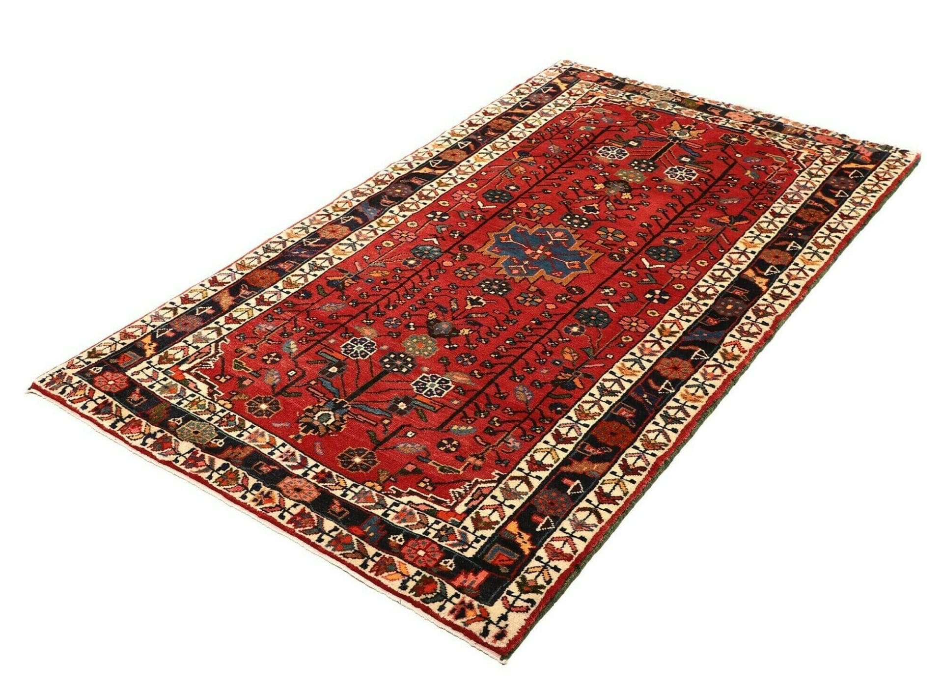 Hamadan Teppich 108 x 180 cm, Schurwolle, geometrisches Muster, handgeknüpft