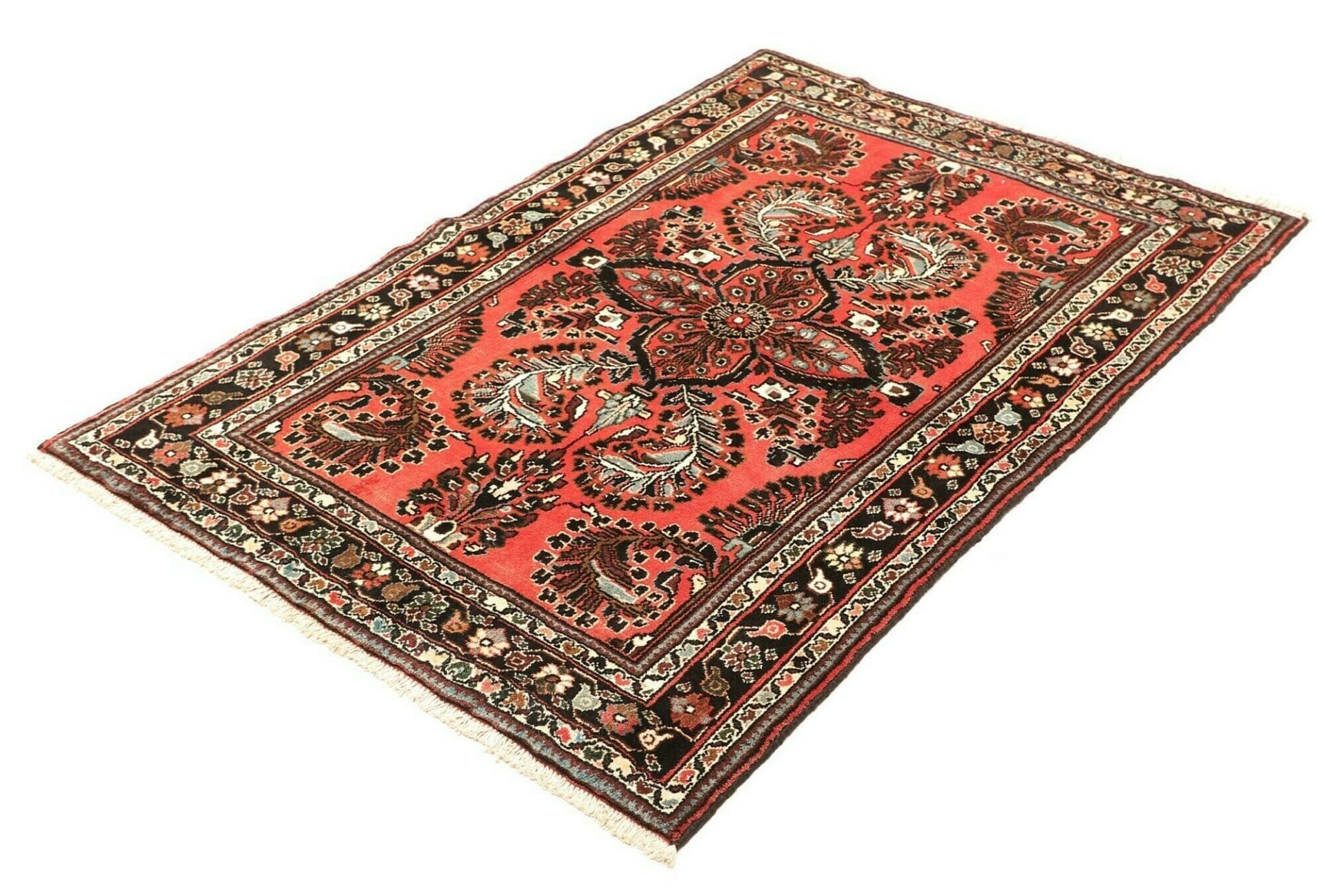 Hamadan Teppich 107 x 155 cm, schurwollig, Herati-Muster, handgeknüpft