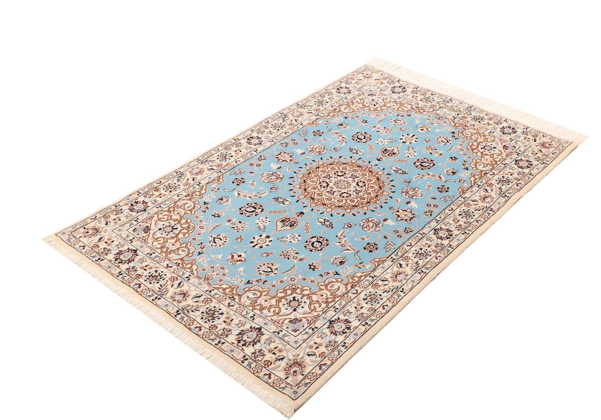 Nain Teppich 88 x 132cm, handgeknüpft, florale Muster, Schurwolle