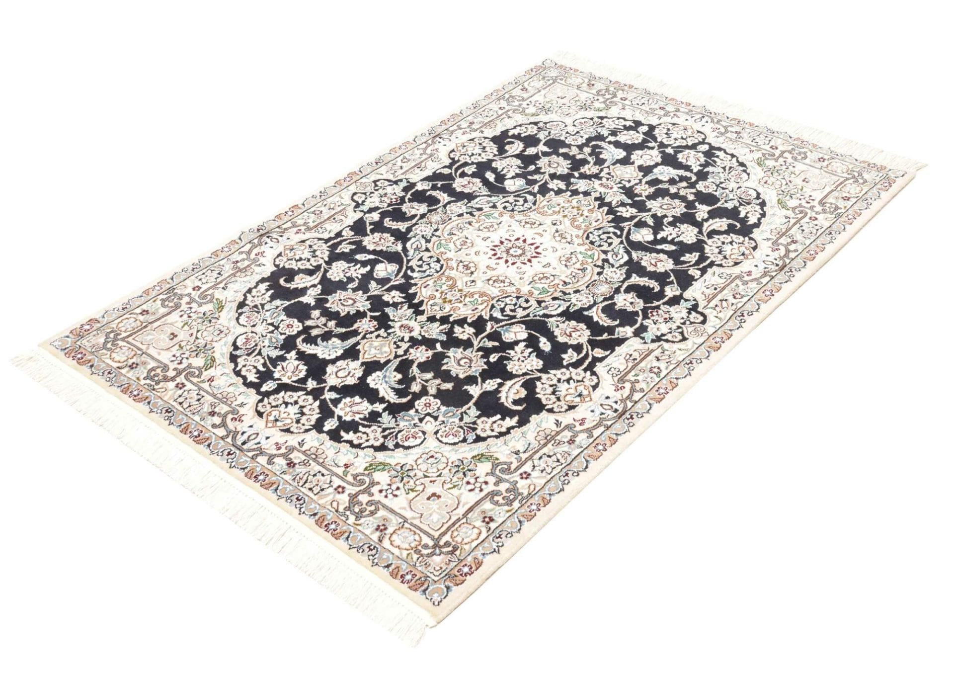 Nain Teppich 105 x 154cm, florales Muster, Schurwolle, handgeknüpft