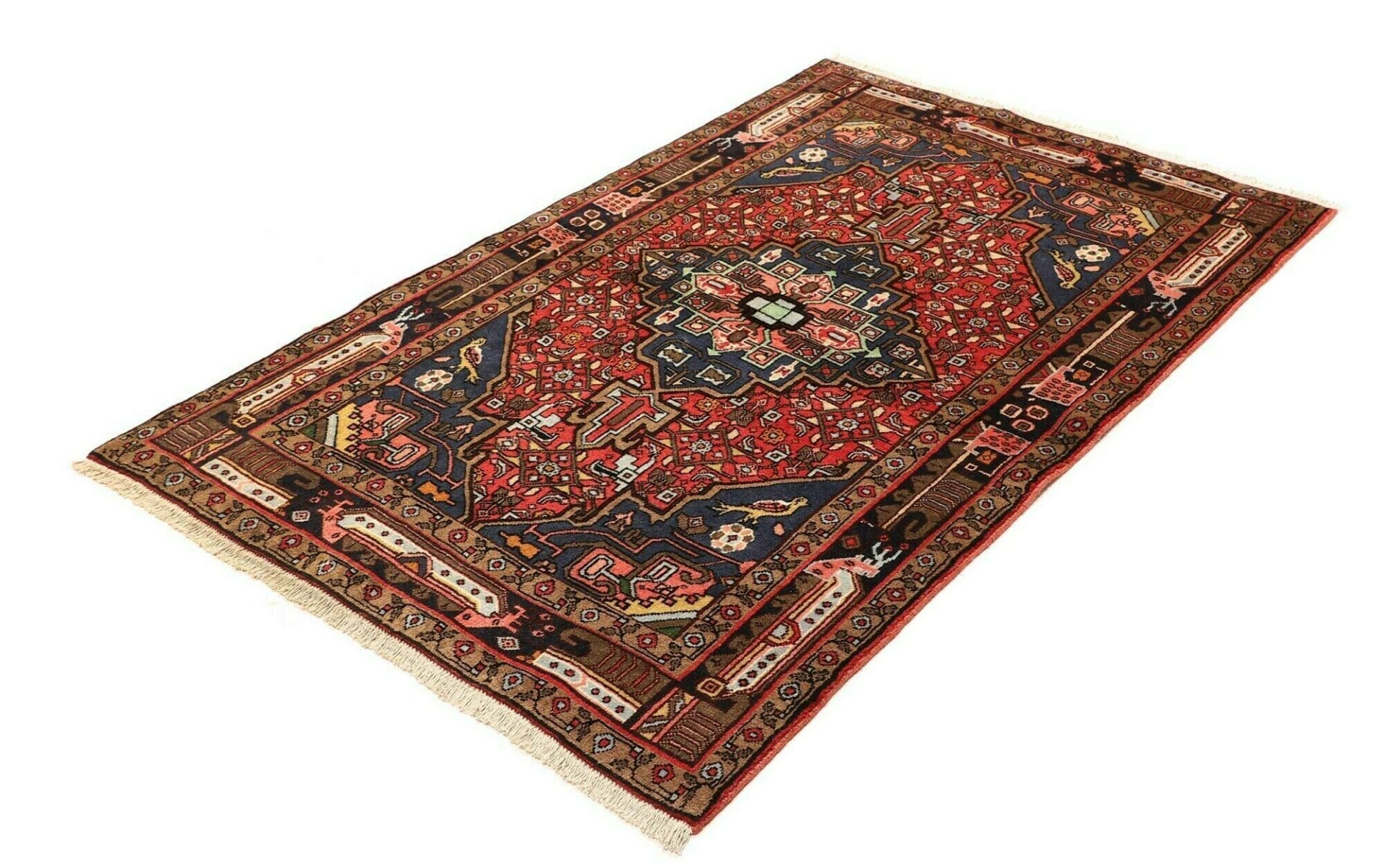 Hamadan Teppich 105 x 157cm, florales Herati-Muster, handgeknüpft