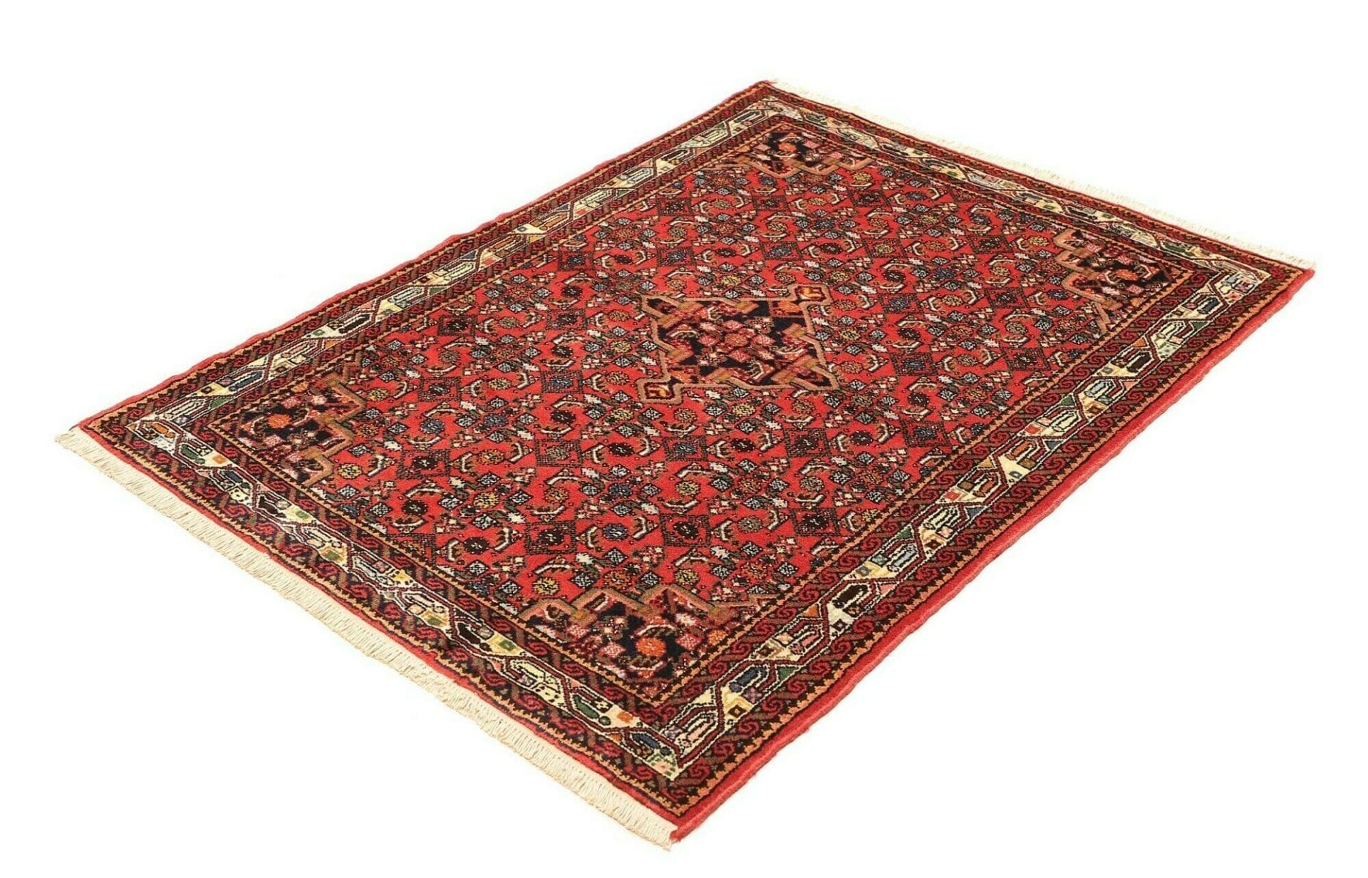 Hamadan Teppich 106 x 136cm, Herati-Muster, handgeknüpft, Perserteppich