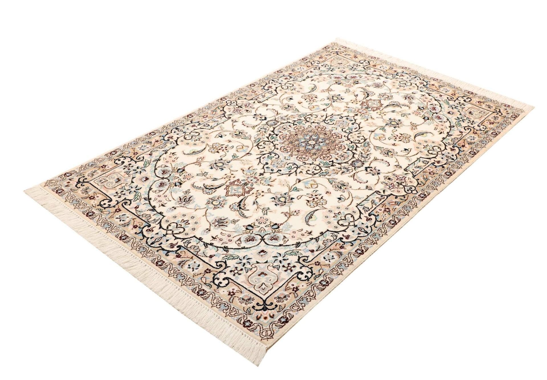 Nain Teppich 105 x 162 cm, florale Muster, handgeknüpft, Perserteppich
