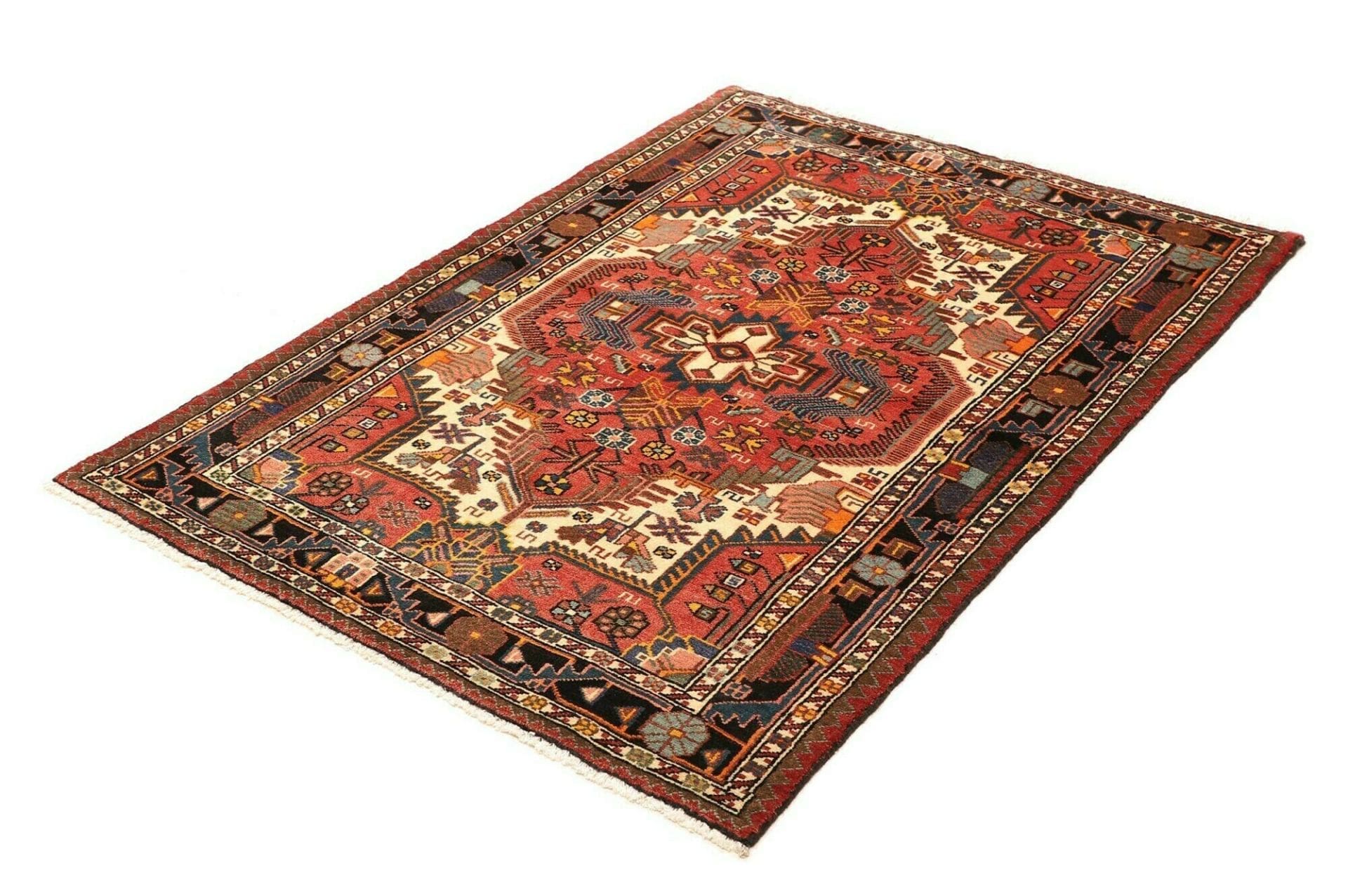 Hamadan Teppich 110 x 152 cm, Schurwolle, Herati-Muster, handgeknüpft