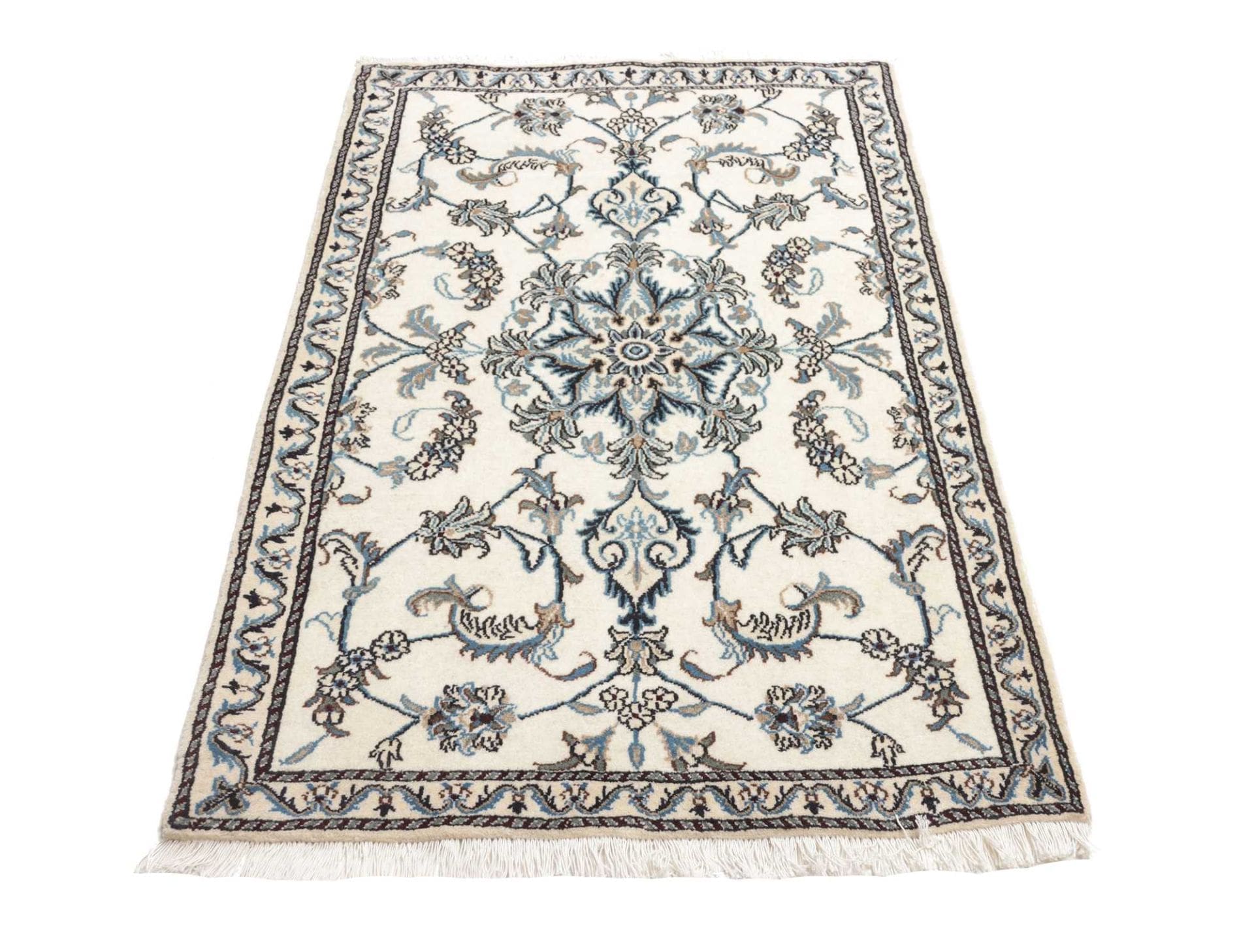 Nain Teppich 97 x 146 cm, florales Design, handgeknüpft, Perserteppich