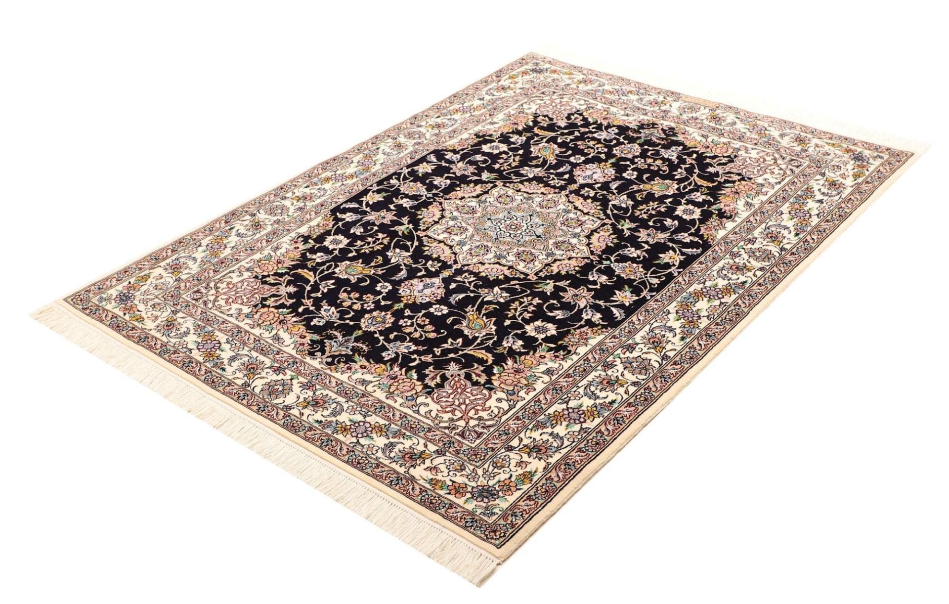 Nain Teppich 121 x 162 cm, florales Muster, handgeknüpft, Perserteppich