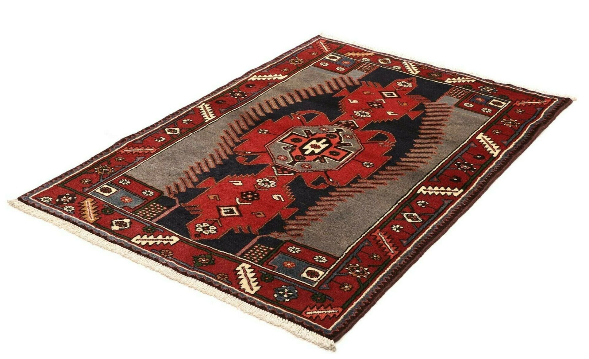 Hamadan Teppich 111 x 150cm, Herati-Muster, Schurwolle, handgeknüpft