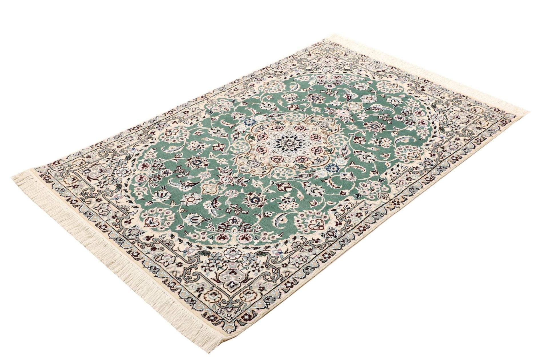 Nain Teppich 105 x 151 cm, florales Muster, Schurwolle, handgeknüpft