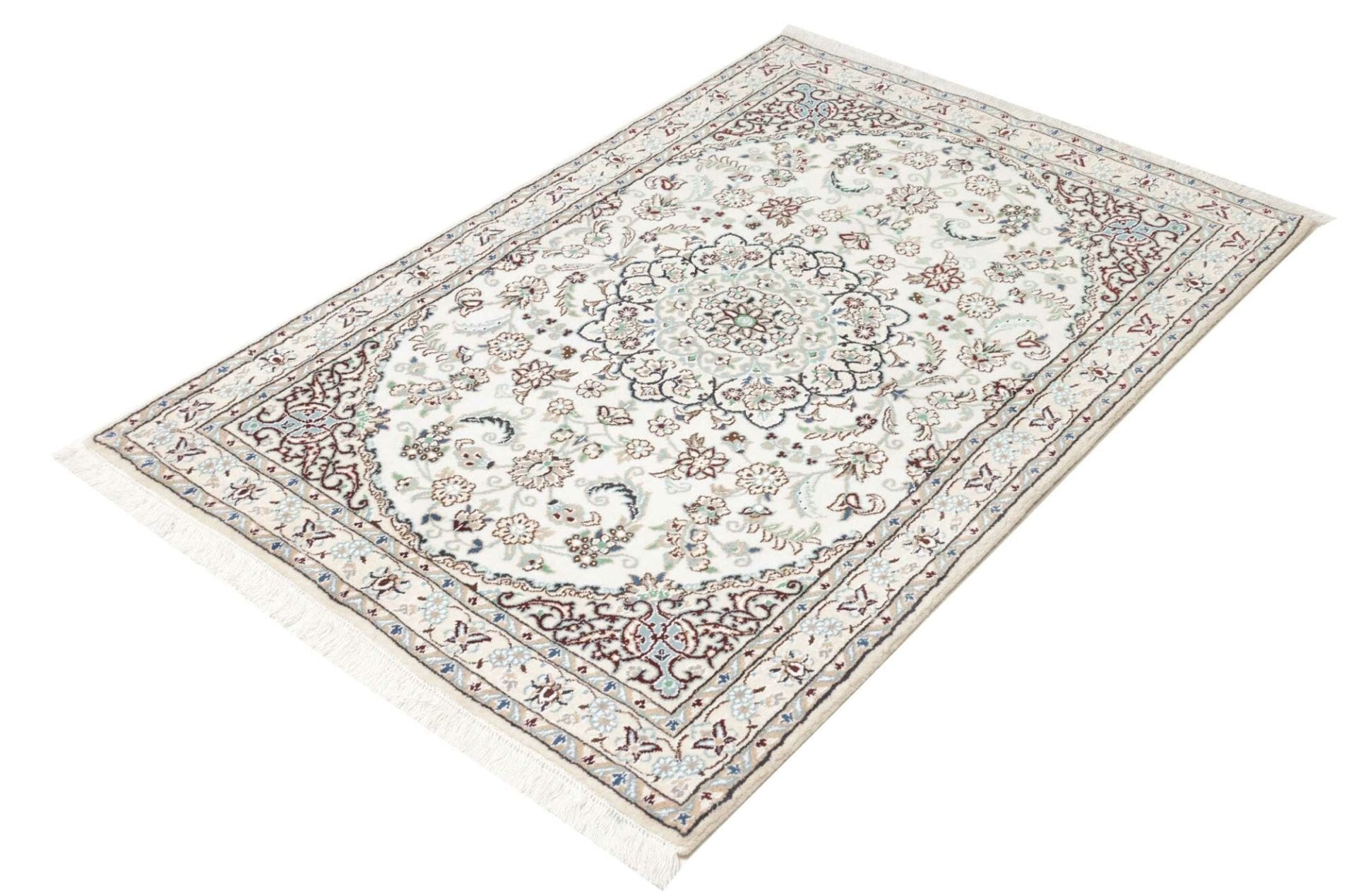 Nain Teppich 105 x 144 cm, florales Muster, handgeknüpft, Perserteppich