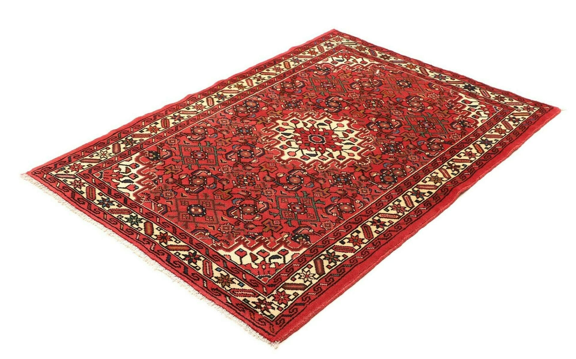 Orientteppich Hamadan 106 x 146cm, Schurwolle, geometrisches Muster, handgeknüpft