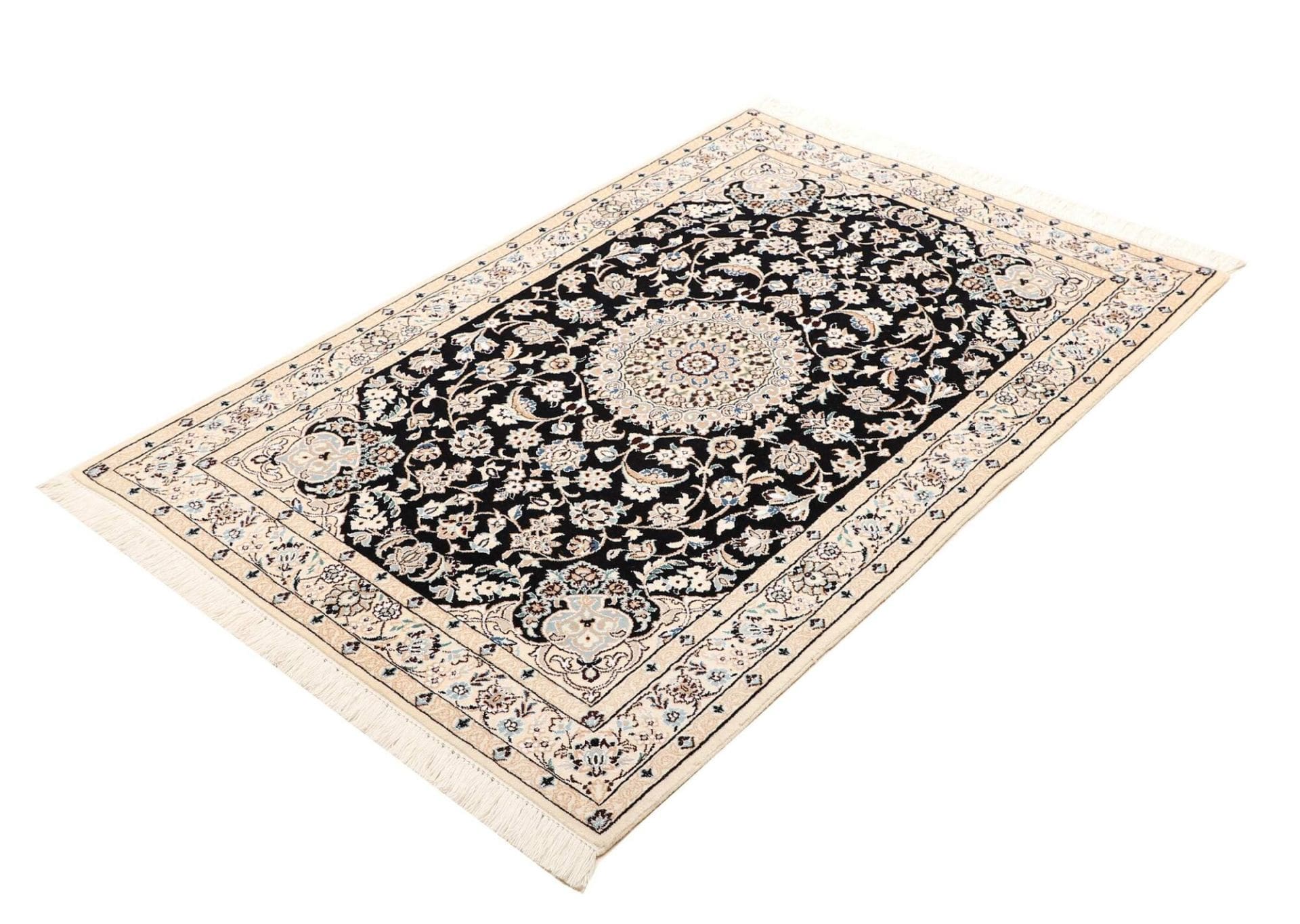 Nain Teppich 102 x 149cm, florales Muster, Schurwolle, handgeknüpft