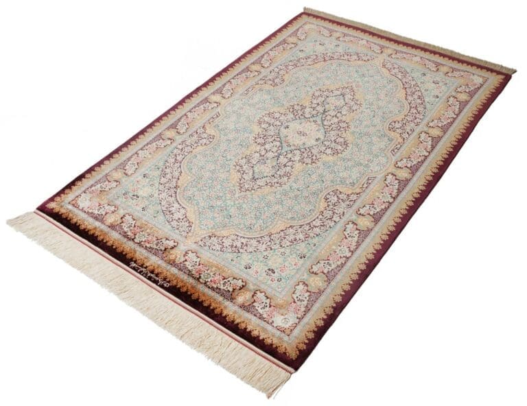 Ghom Teppich 105 x 153 cm, Seide, handgeknüpft, Perserteppich