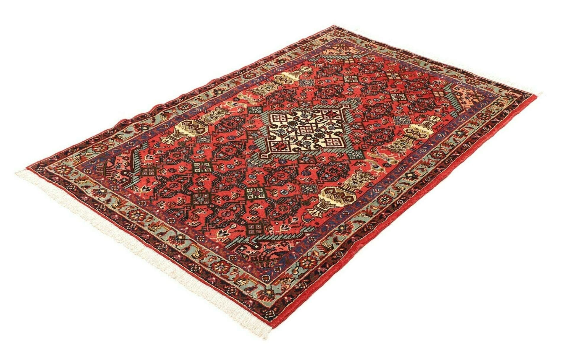 Hamadan Teppich 101 x 150cm, Herati-Muster, Schurwolle, handgeknüpft