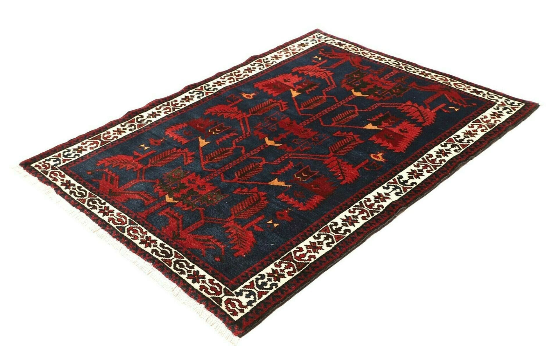 Hamadan Teppich 113 x 147cm, handgeknüpft, aus Schurwolle, Herati-Muster