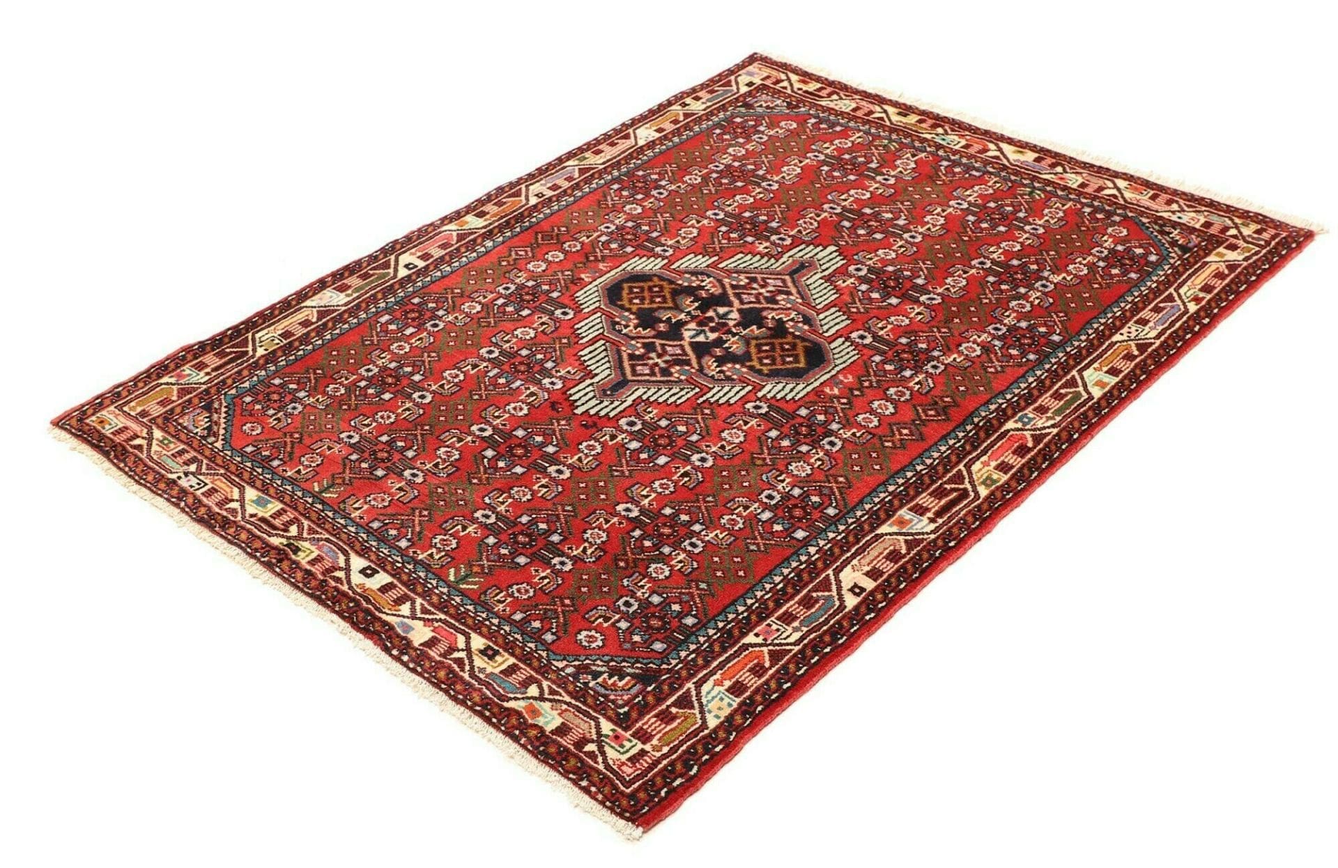 Hamadan Teppich 111 x 148cm, Schurwolle, Herati-Muster, handgeknüpft