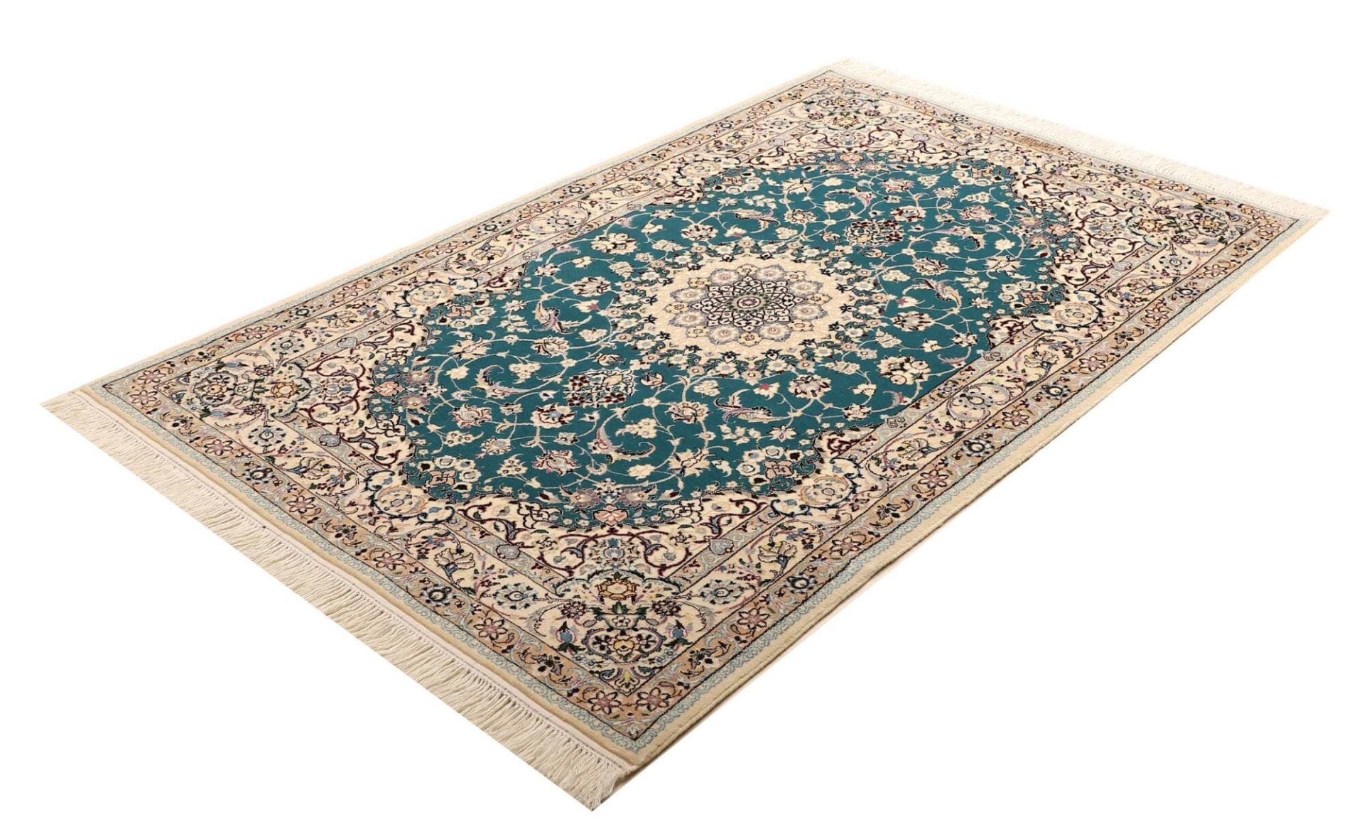 Nain Teppich 119 x 180 cm, florales Muster, handgeknüpft, Perserteppich
